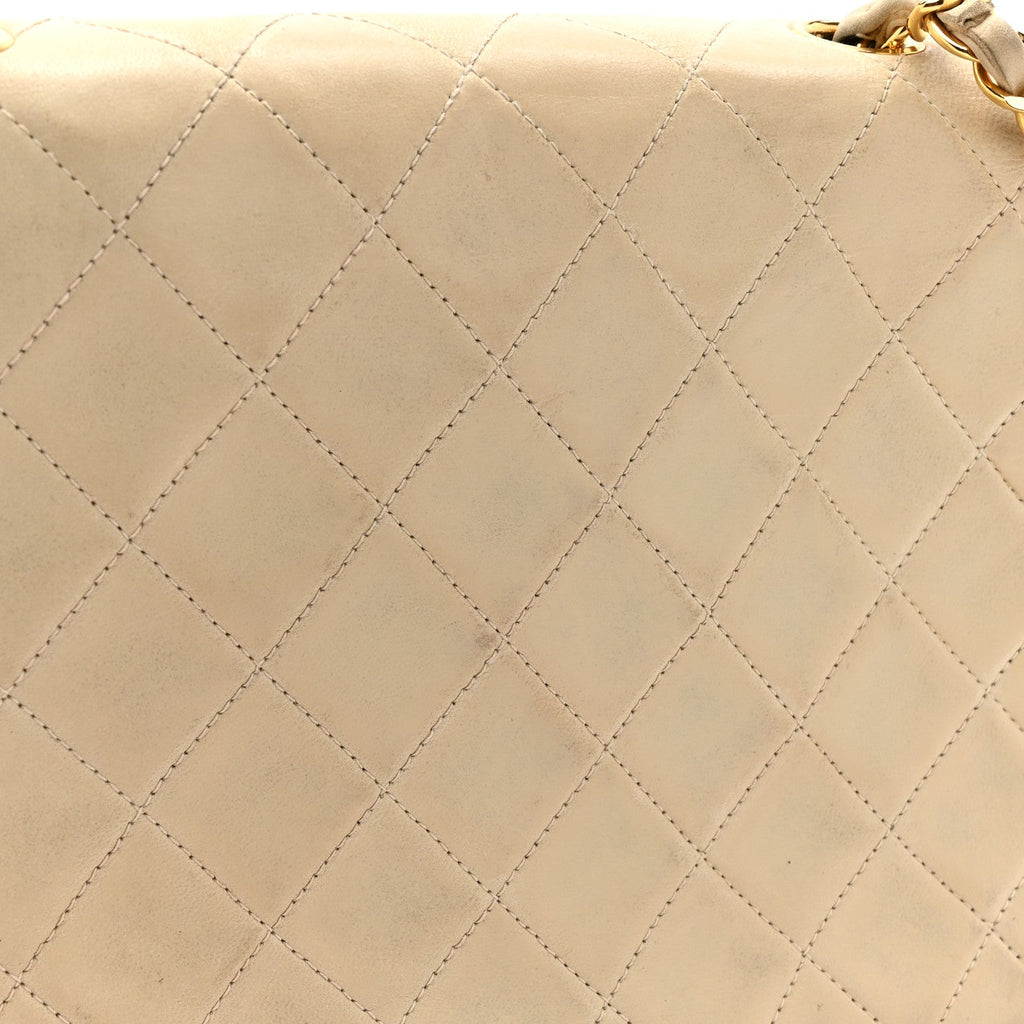 Lambskin Quilted Small Single Flap Beige