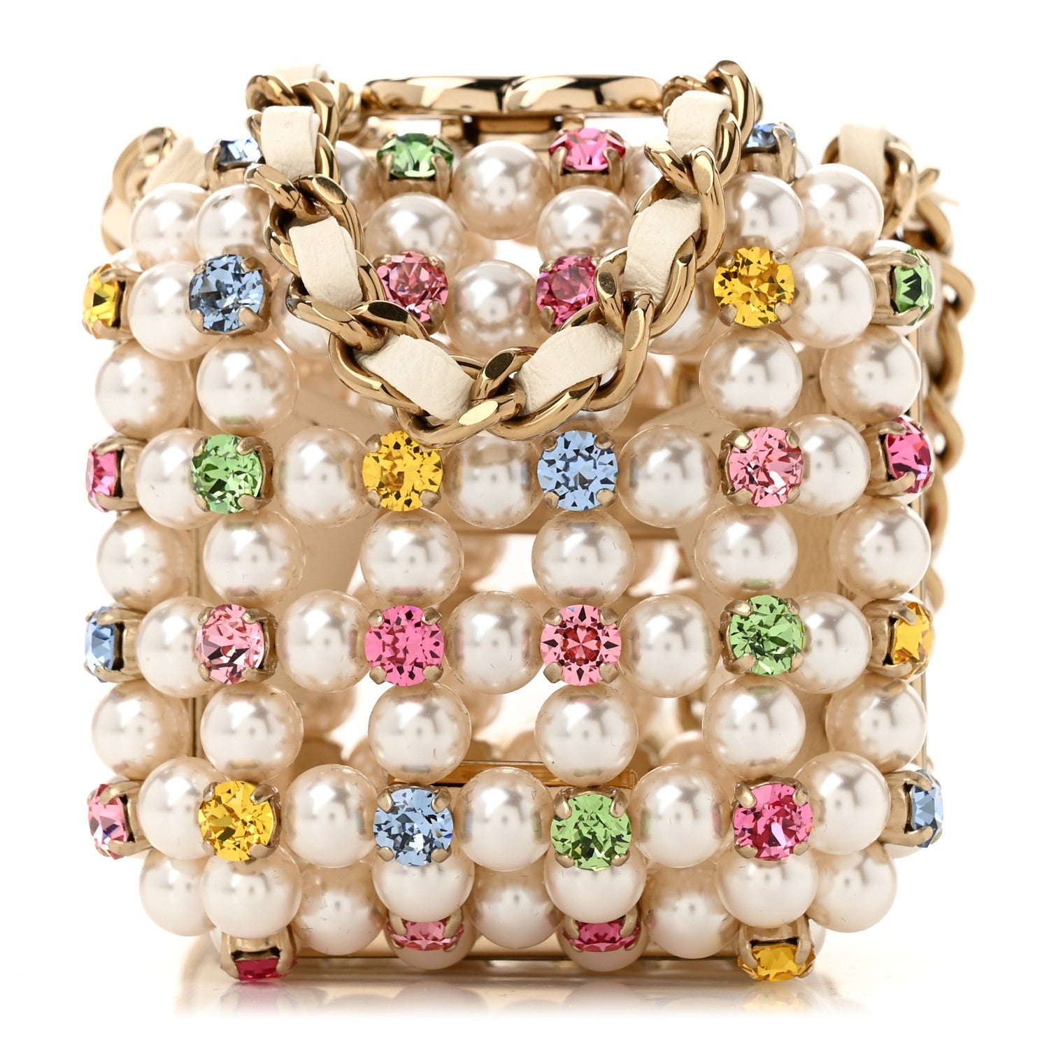 Metal Pearl Minaudiere CC Mini Evening Bag White Gold Multicolor