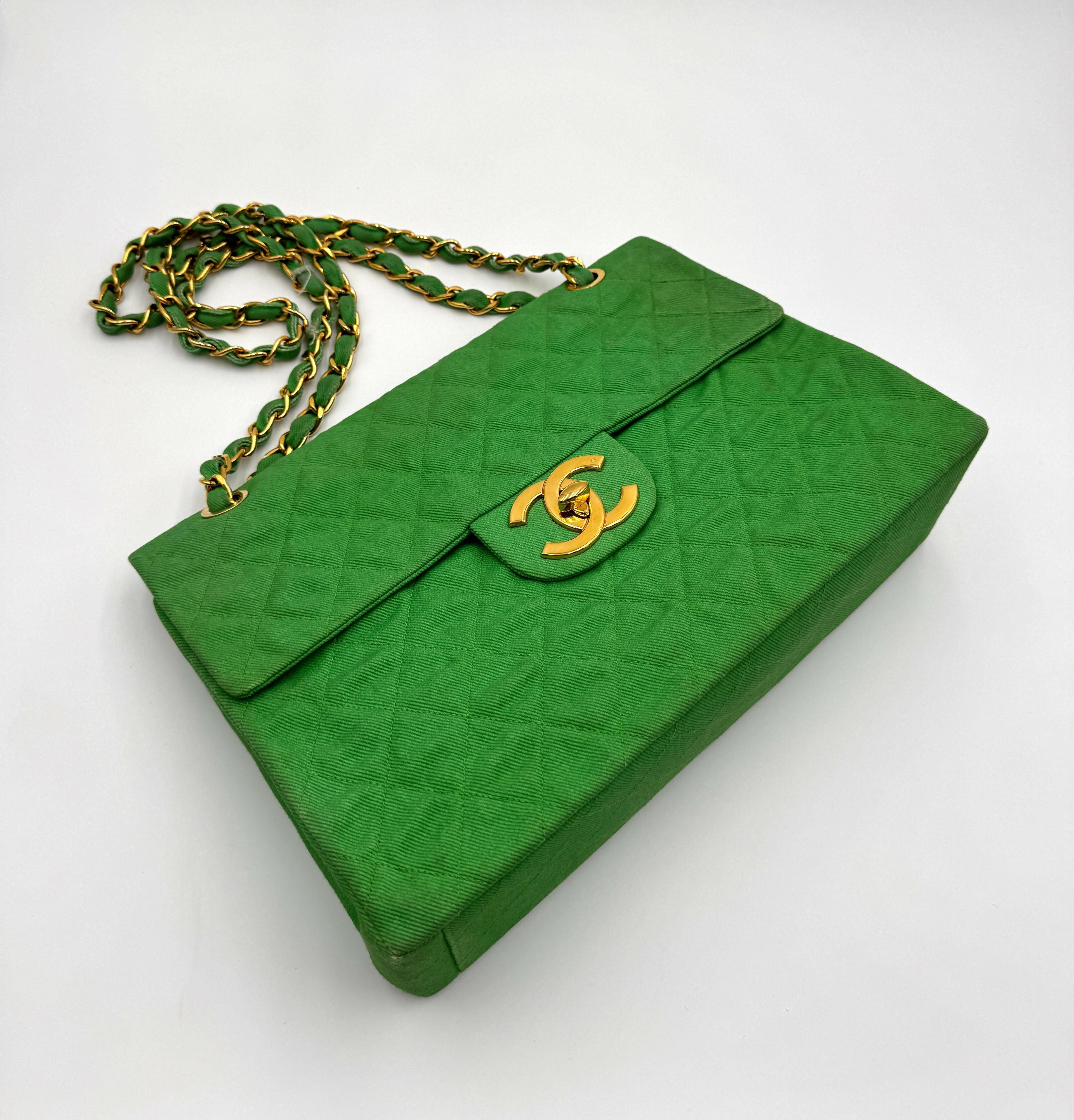 Chanel Vintage Green Denim Maxi Flap Bag