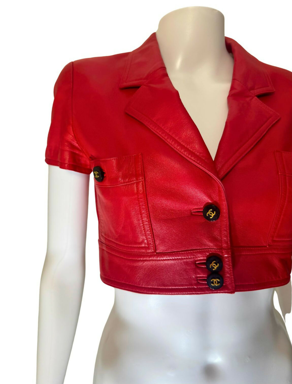 Chanel Vintage 1995 Barbie Red Leather Cropped Jacket