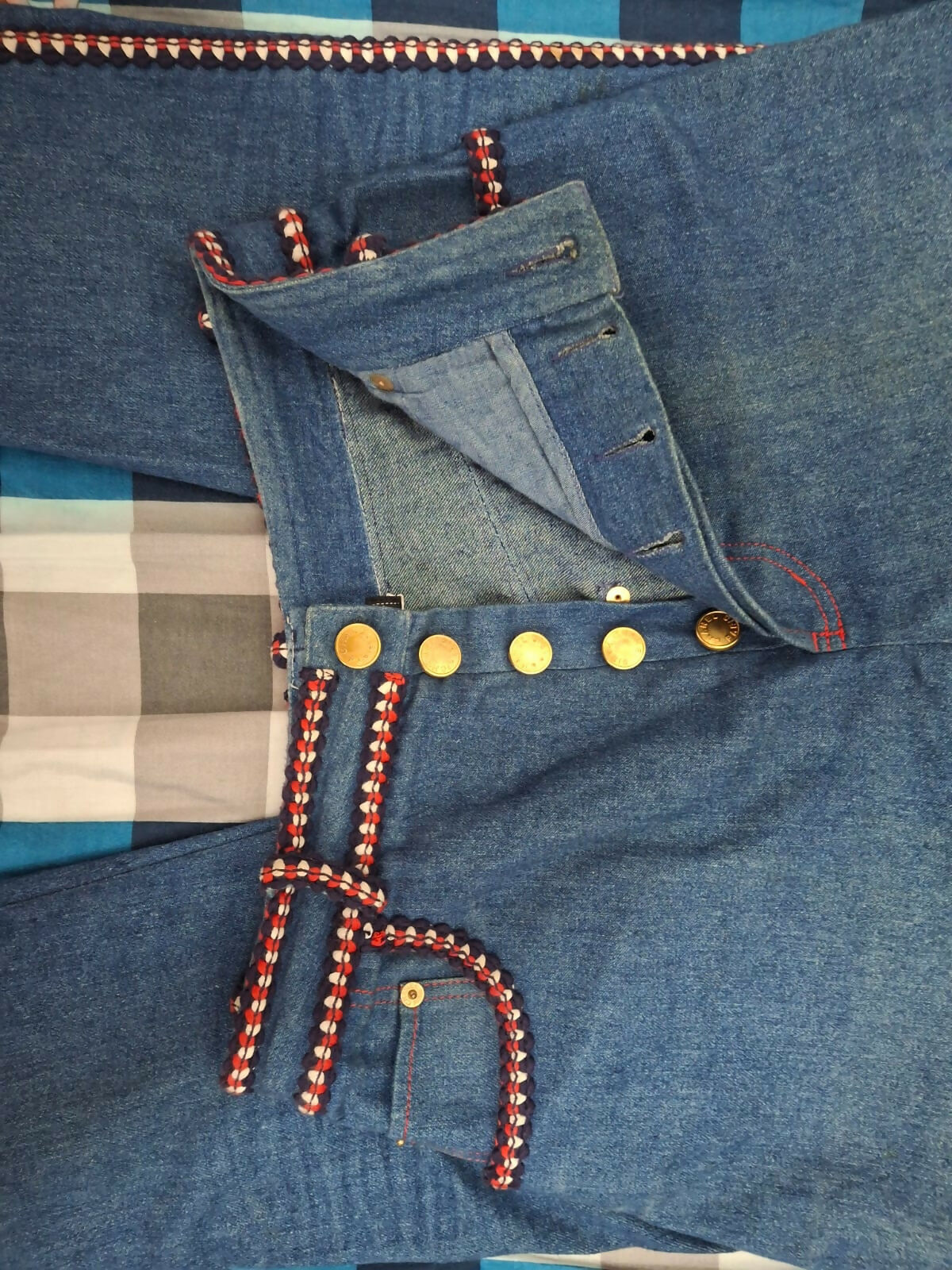 Chanel Vintage braided-trim straight-leg jeans
