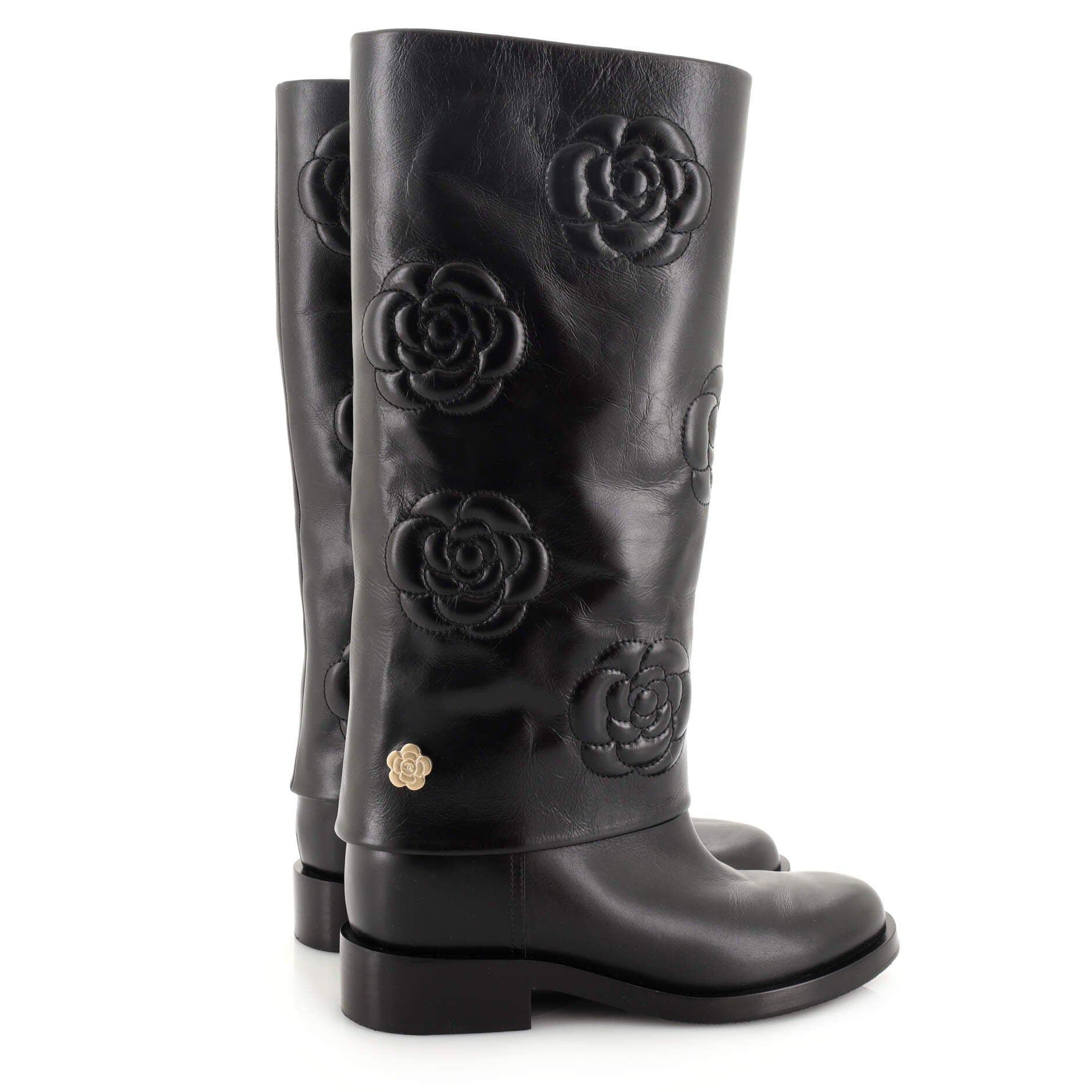 Women's CC Camellia Knee High Boots Stitched Calfskin