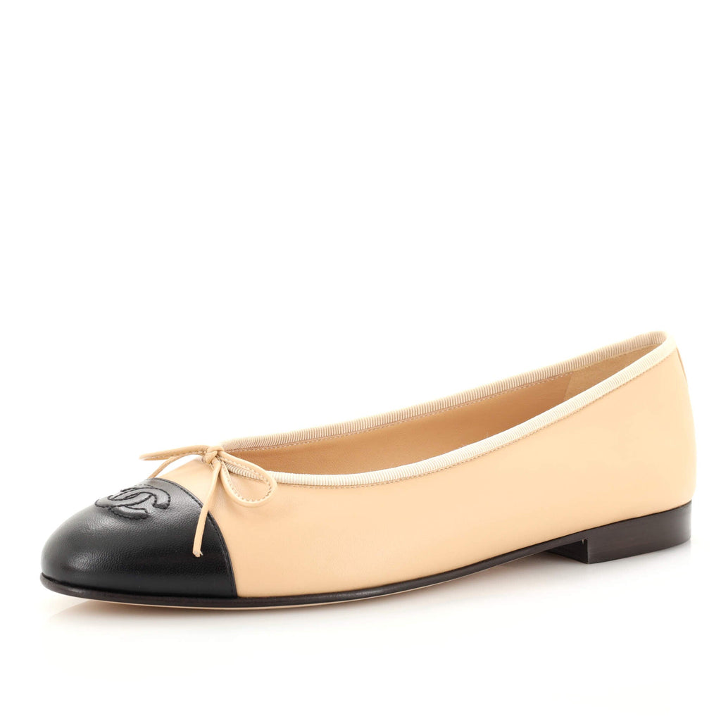 Women's CC Cap Toe Bow Ballerina Flats Leather
