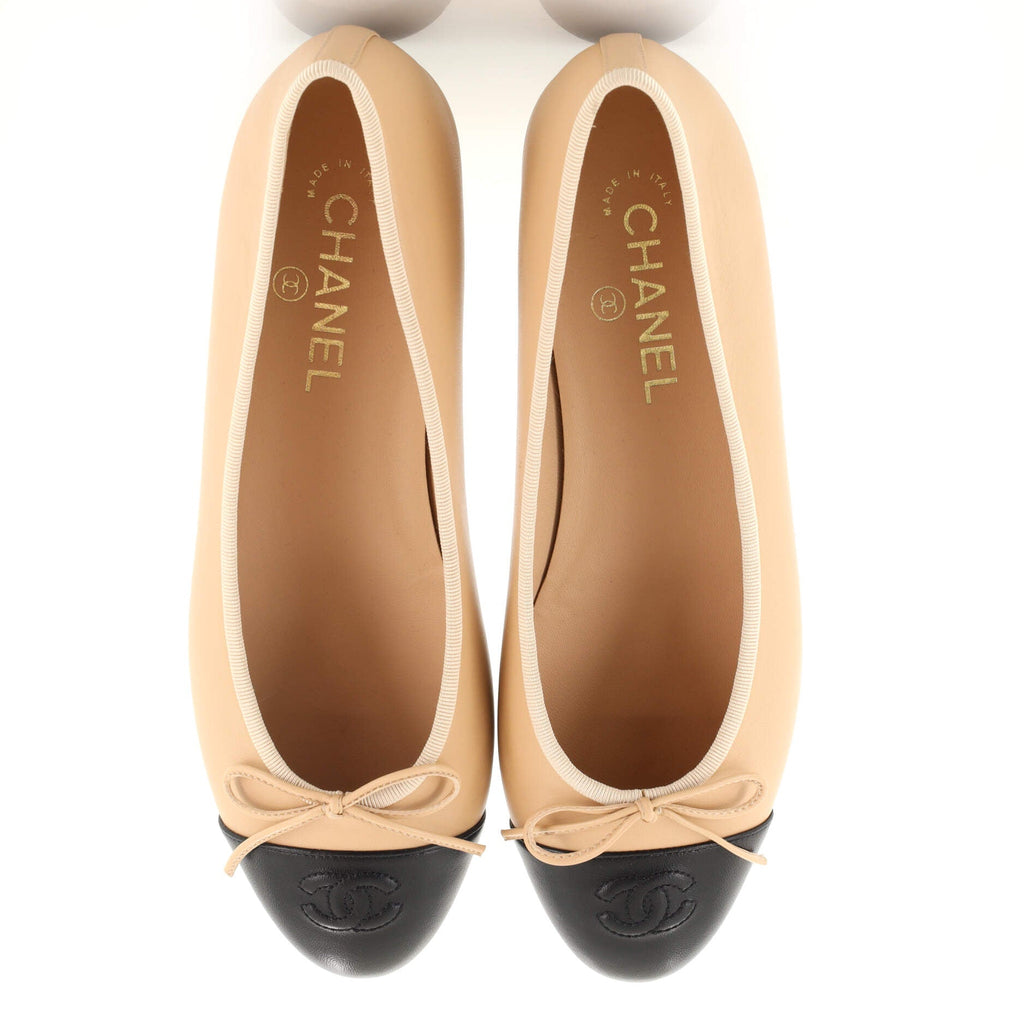 Women's CC Cap Toe Bow Ballerina Flats Leather