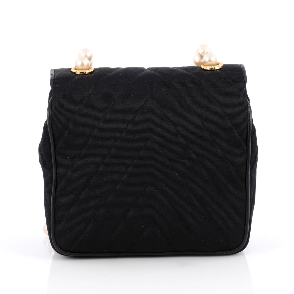 Vintage Pearl Flap Bag Chevron Satin Mini