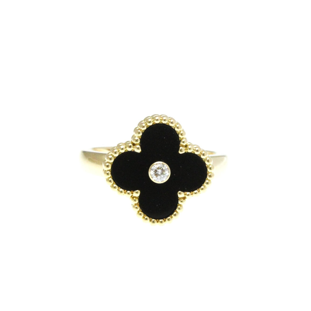 Vintage Alhambra Ring 18K Yellow Gold and Onyx