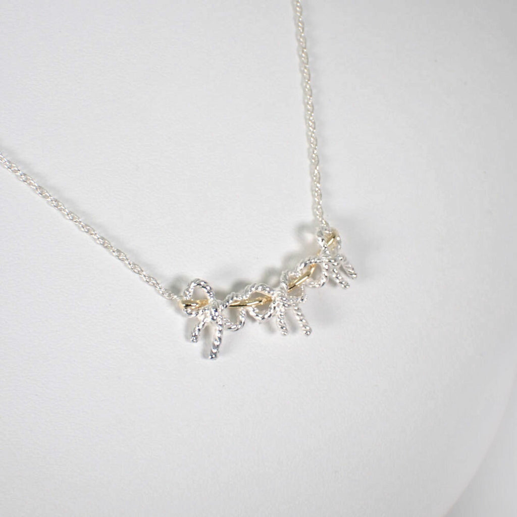 Triple Ribbon Pendant Necklace Sterling Silver and 18K Yellow Gold