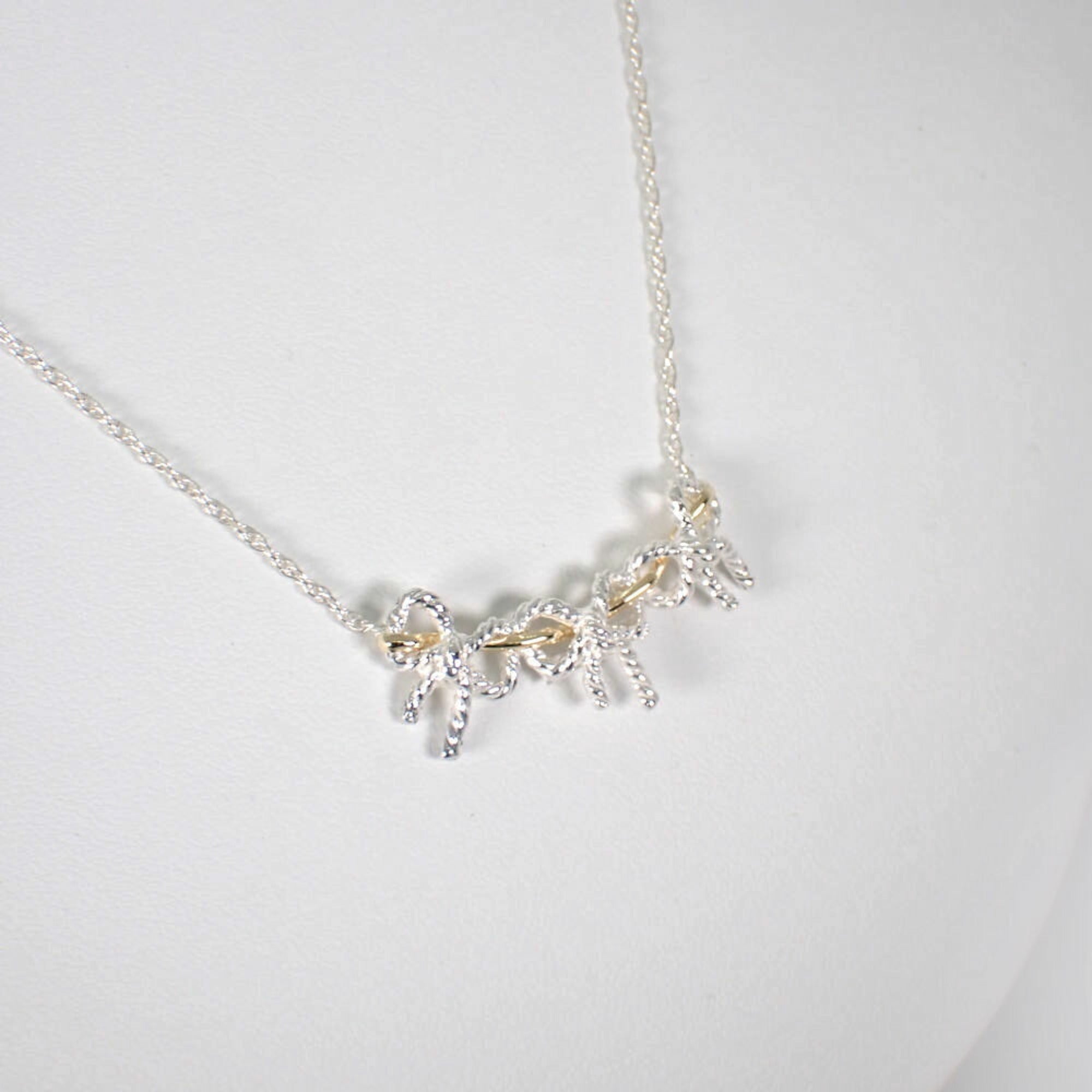 Triple Ribbon Pendant Necklace Sterling Silver and 18K Yellow Gold