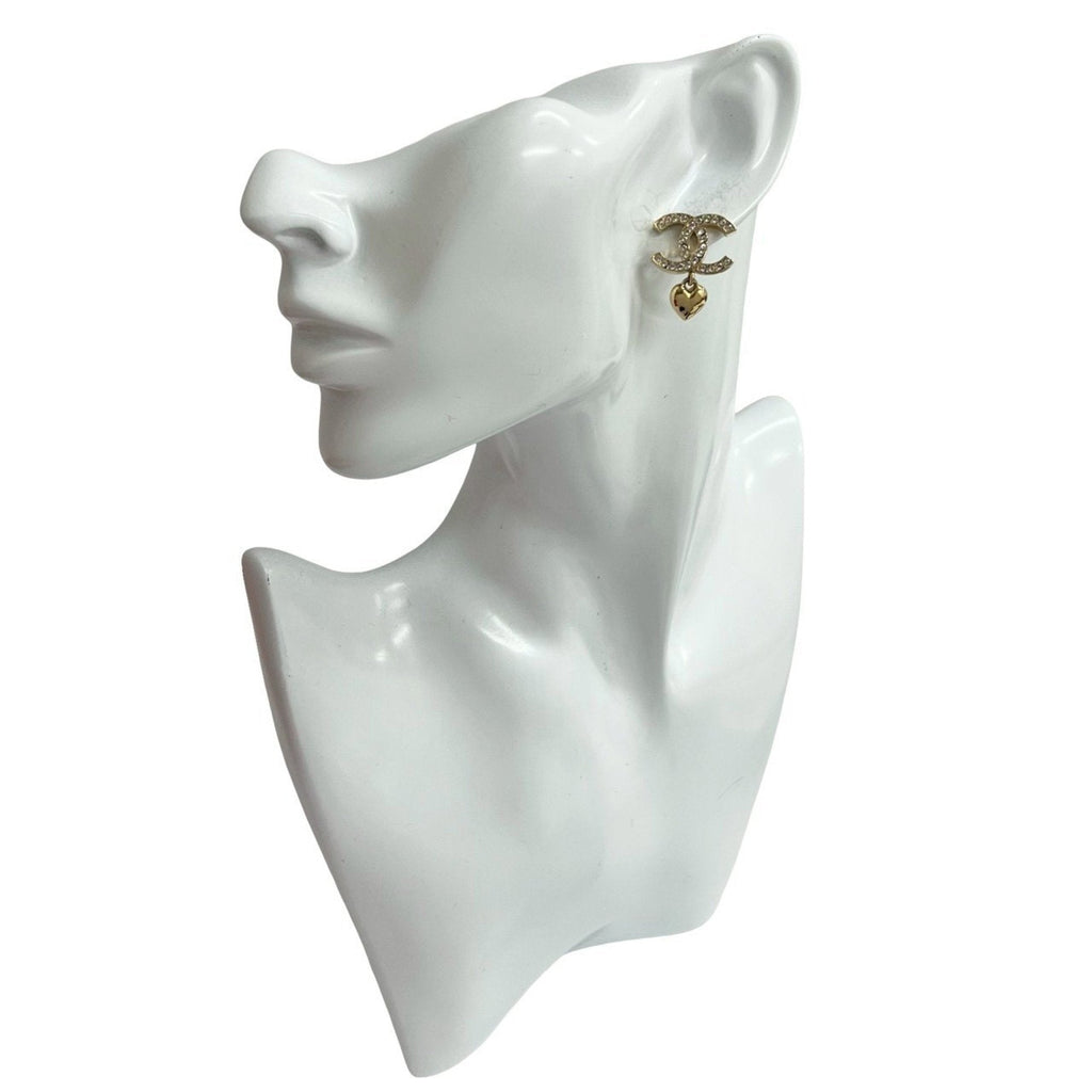 CC Logo Heart Earrings Metal Gold-Tone Metal
