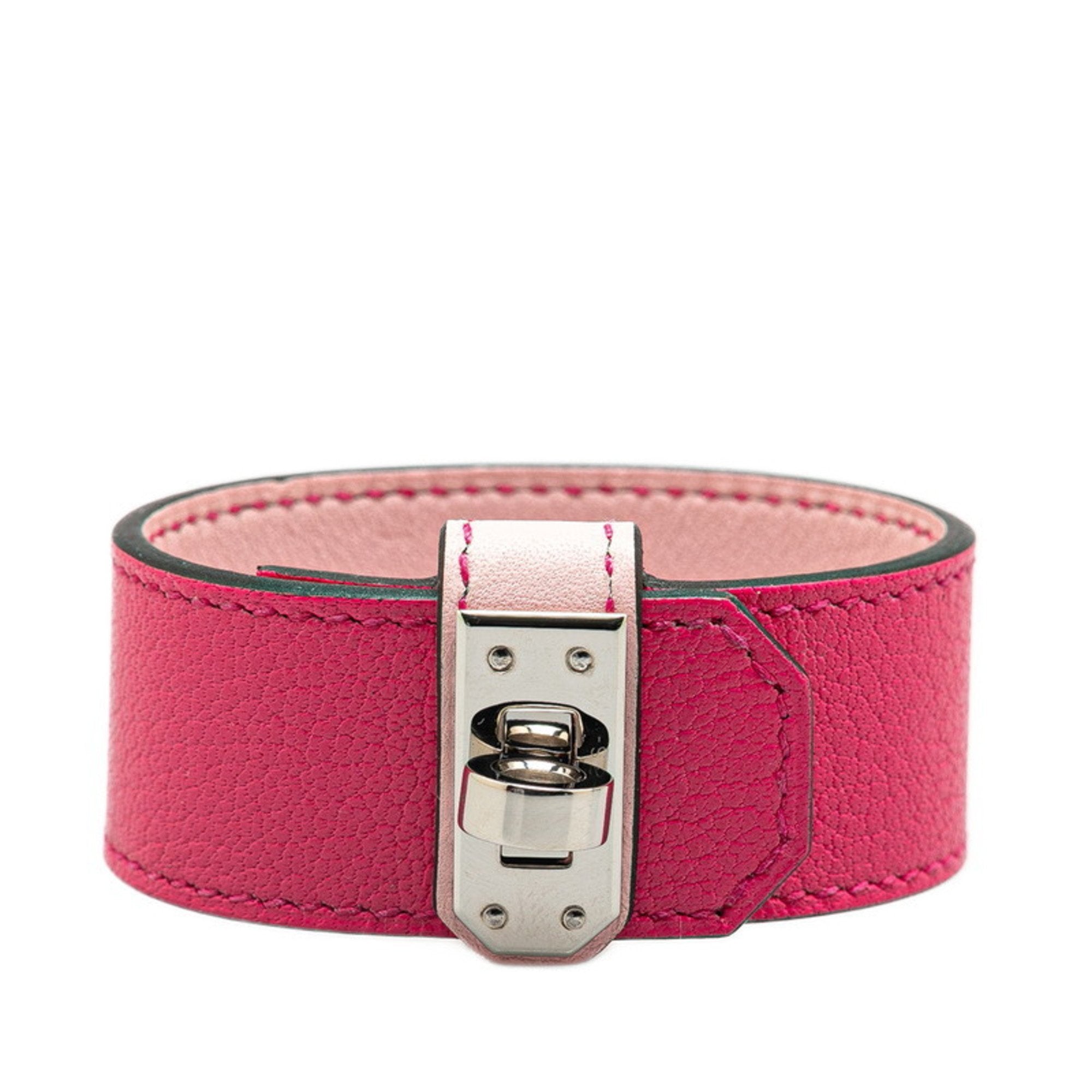 Kelly Twist Bangle Chevre Leather and Metal Rose Shocking Bracelet