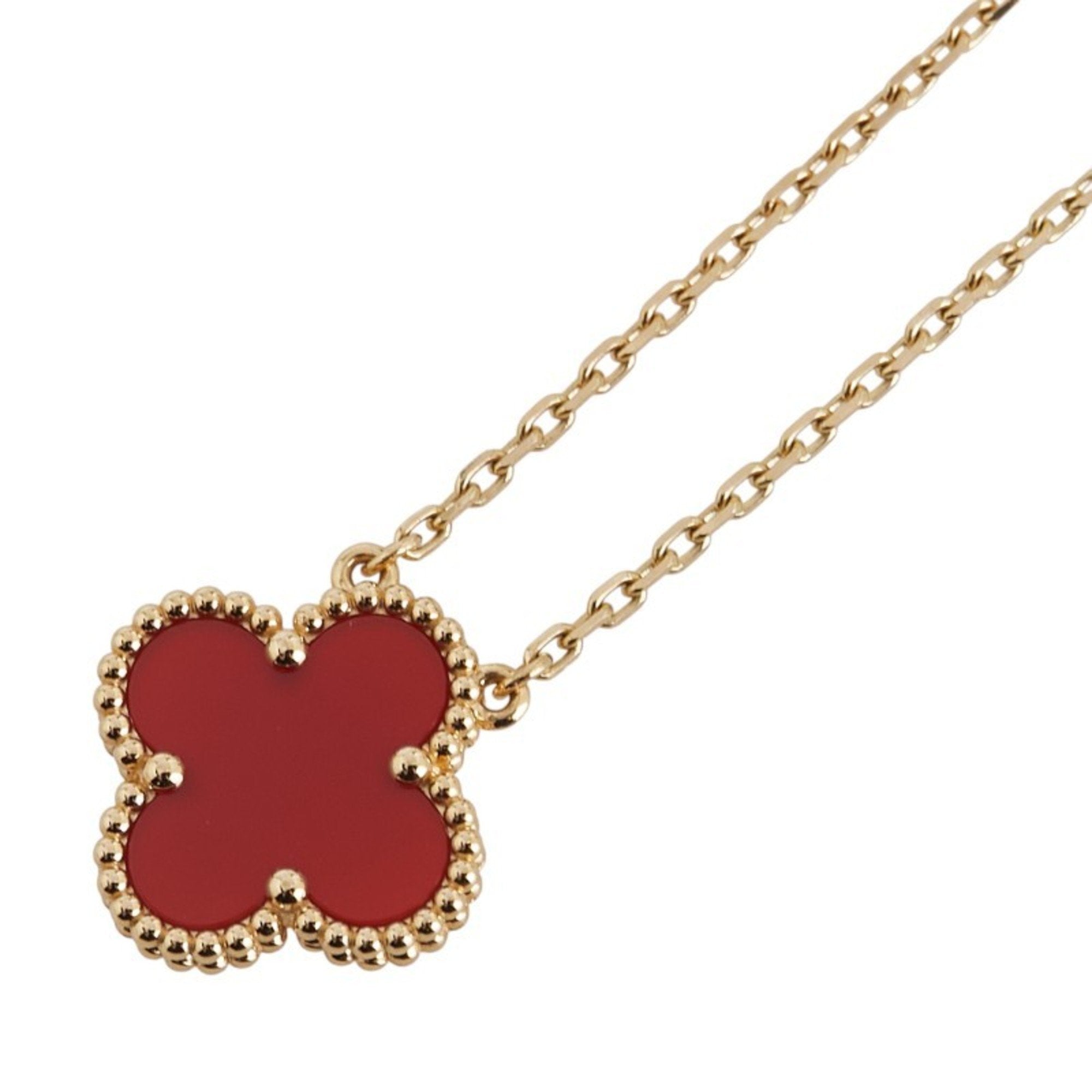 Vintage Alhambra Pendant Necklace 18K Yellow Gold and Carnelian