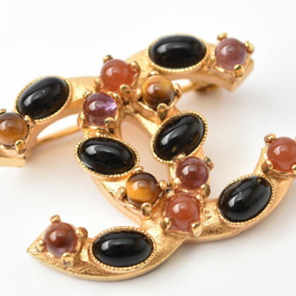 CC Logo Brooch Gold-Tone Metal