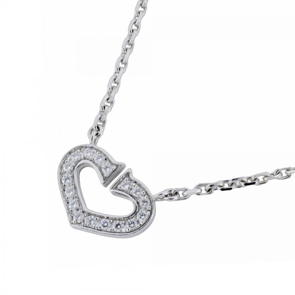 C Heart Pendant Necklace 18K White Gold with Diamonds