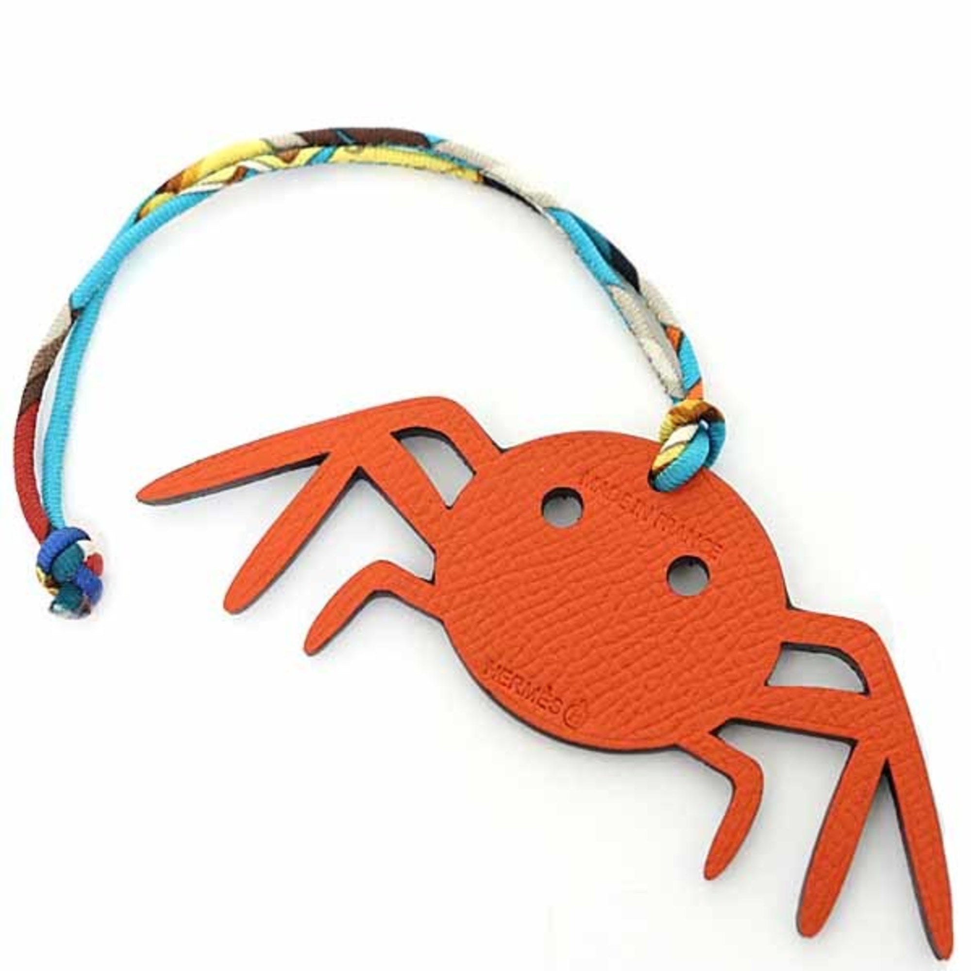 Charm Epsom Leather and Silk and Togo Leather Navy Orange Handbag Charm