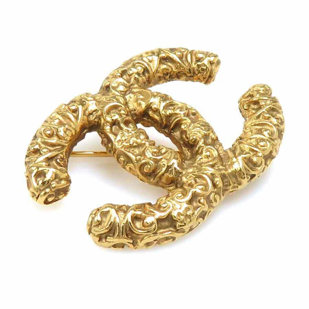 CC Logo Brooch Gold-Tone Metal