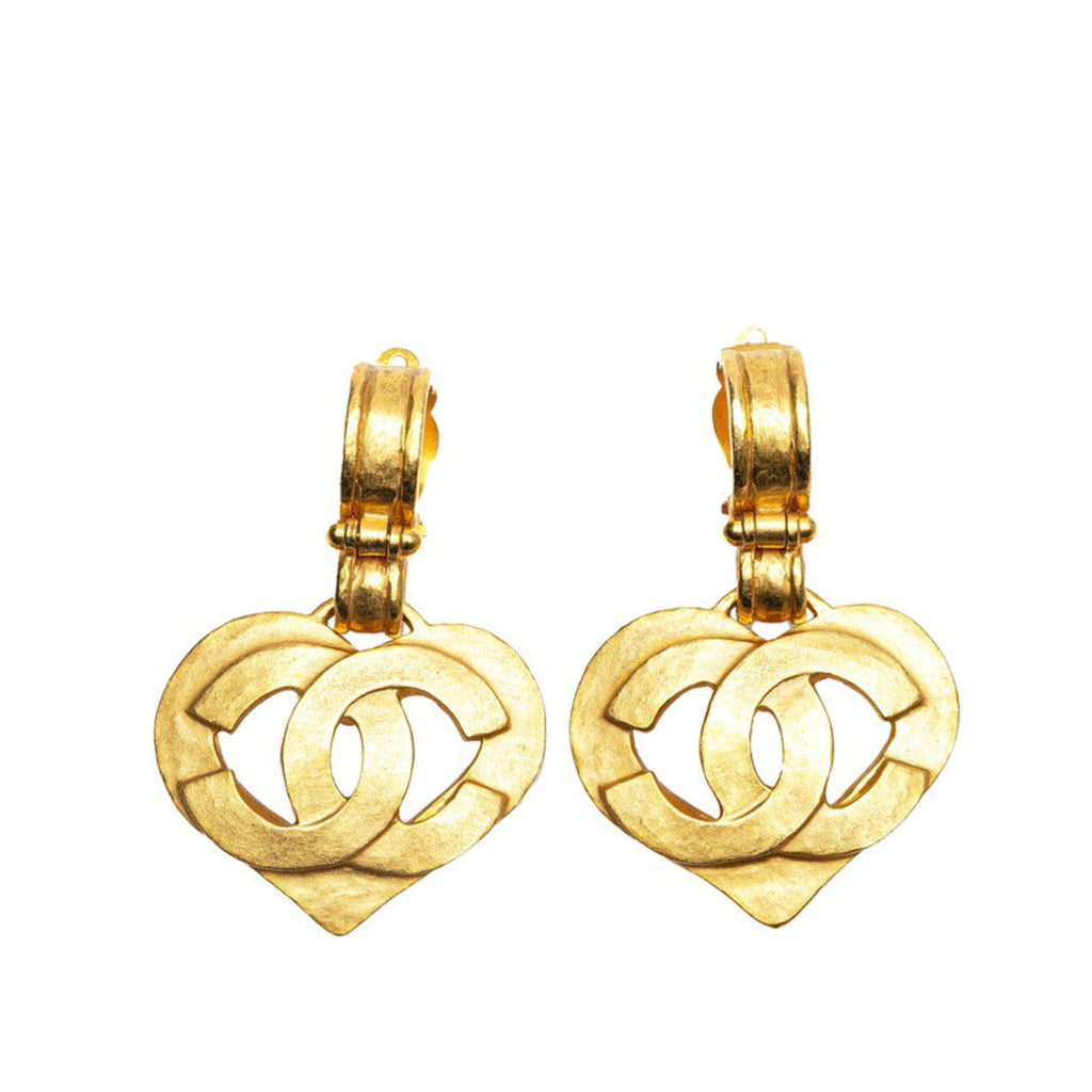CC Logo Heart Clip-On Earrings Metal Gold-Tone Metal