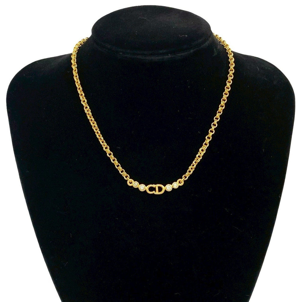 CD Pendant Necklace Gold and Rhinestone