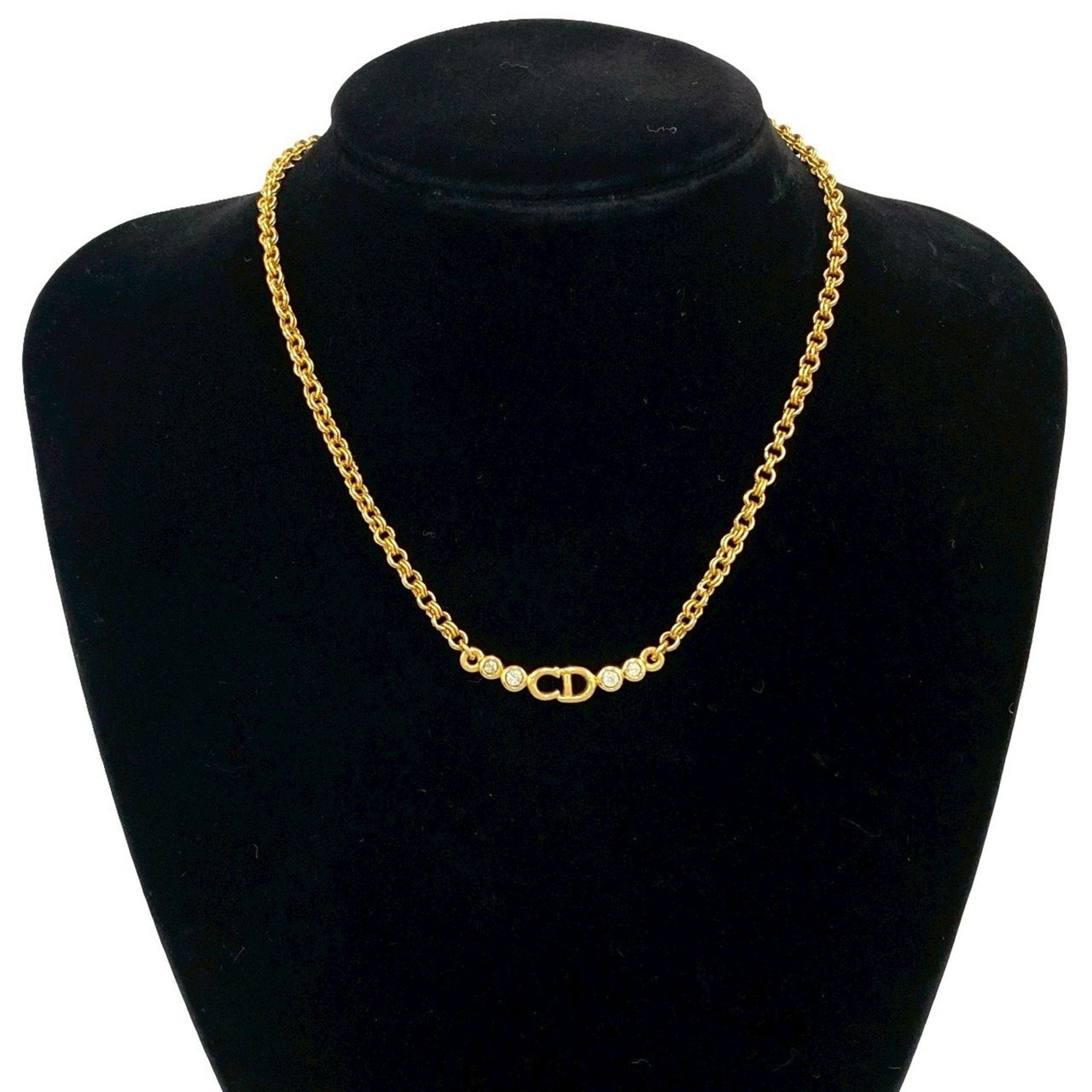 CD Pendant Necklace Gold and Rhinestone