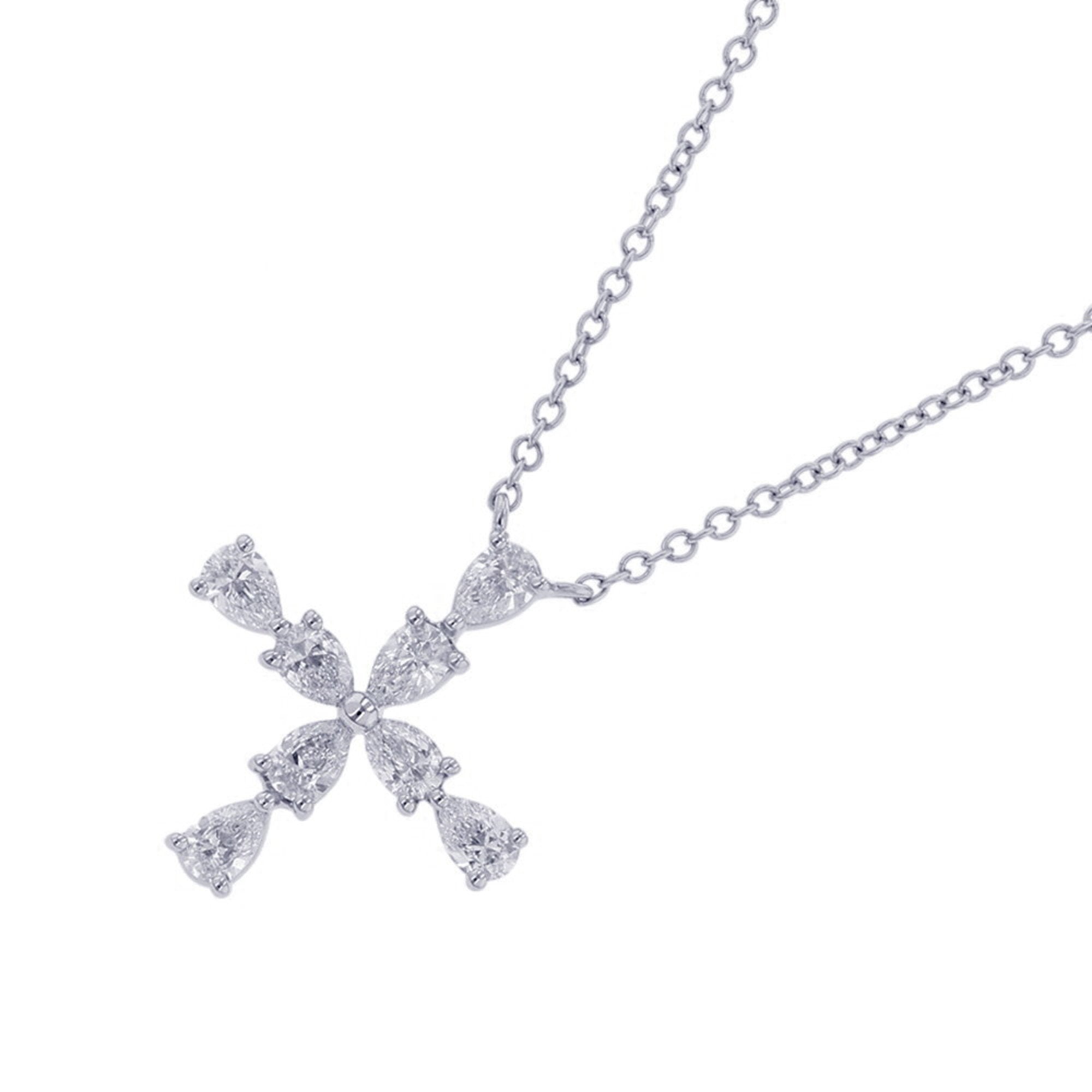 Symbols Shape Mini Cross Pendant Necklace Platinum with Diamond