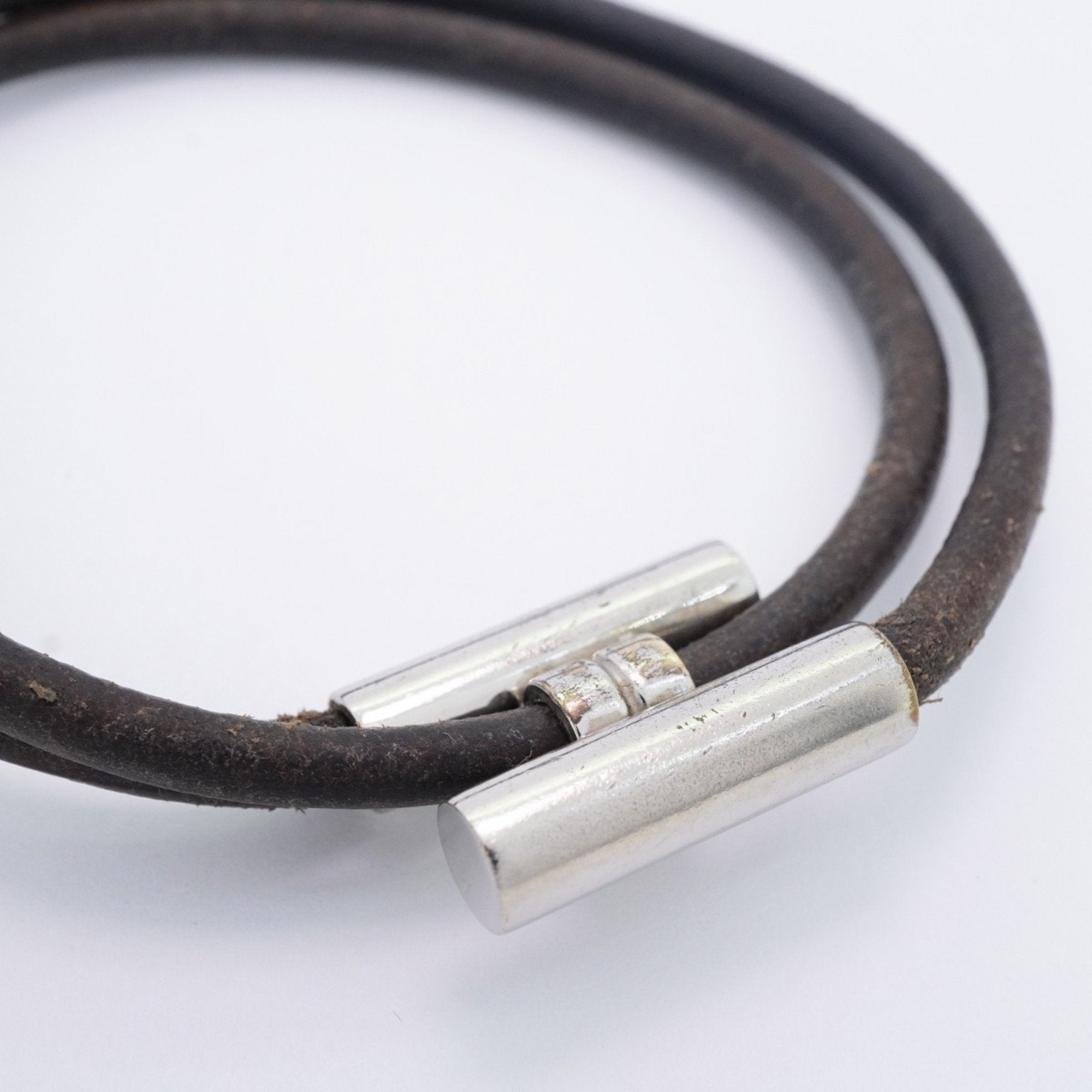 Tourni Tresse Bracelet Leather and Metal Black and Silver