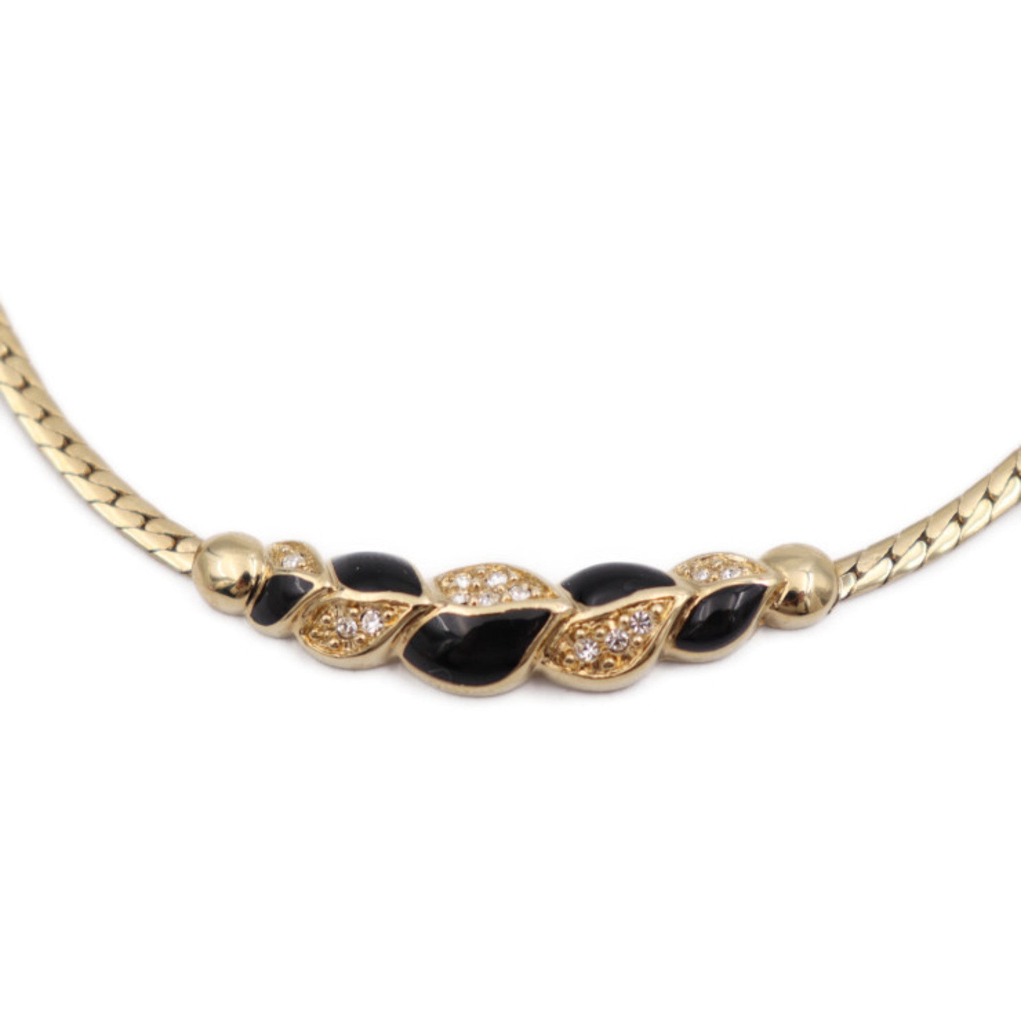 Pendant Necklace Metal and Rhinestone Black and Gold