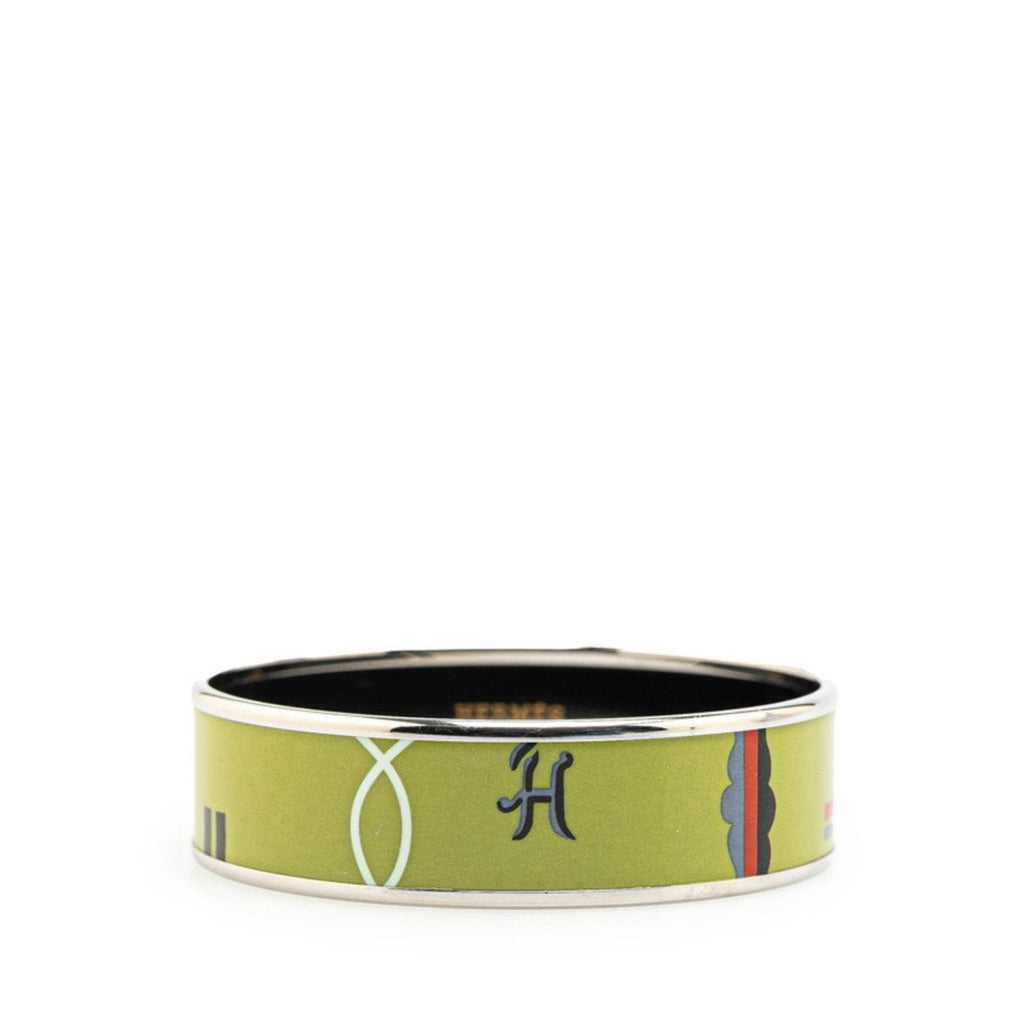 Enamel Bangle Metal Green Multi-Color Silver Bracelet