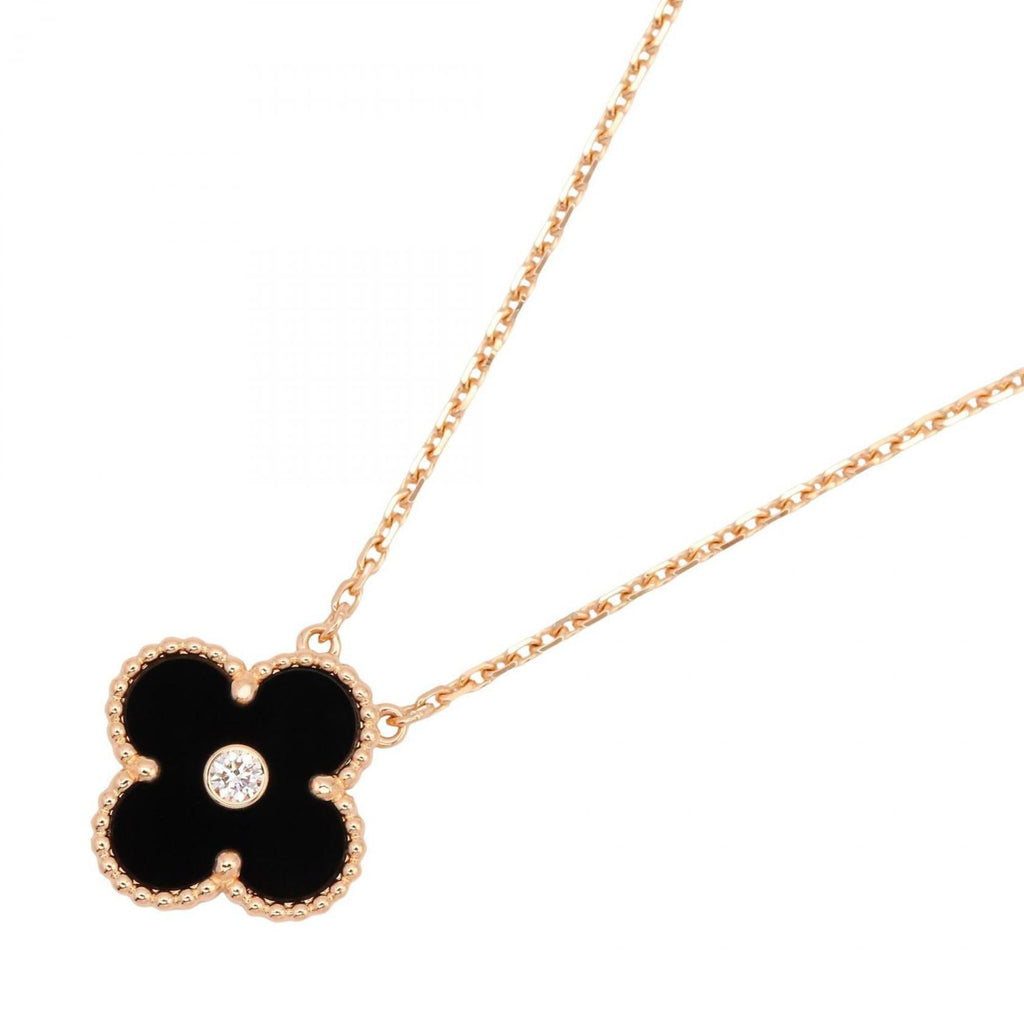 Vintage Alhambra Pendant Necklace 18K Rose Gold and Onyx