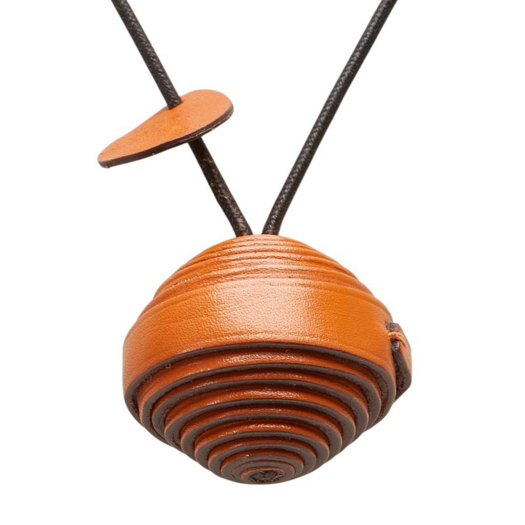 Pendant Necklace Black and Orange Leather