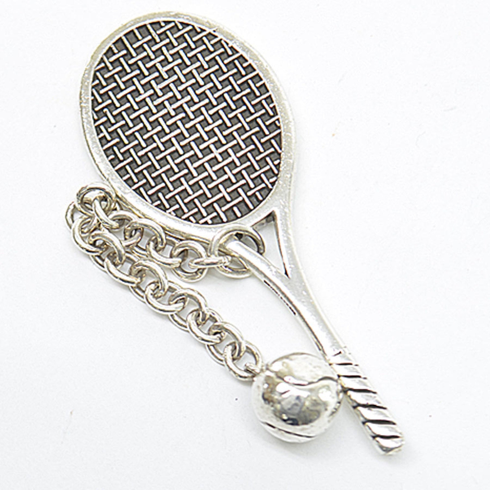 Tennis Racket and Ball Charm Necklace Sterling Silver