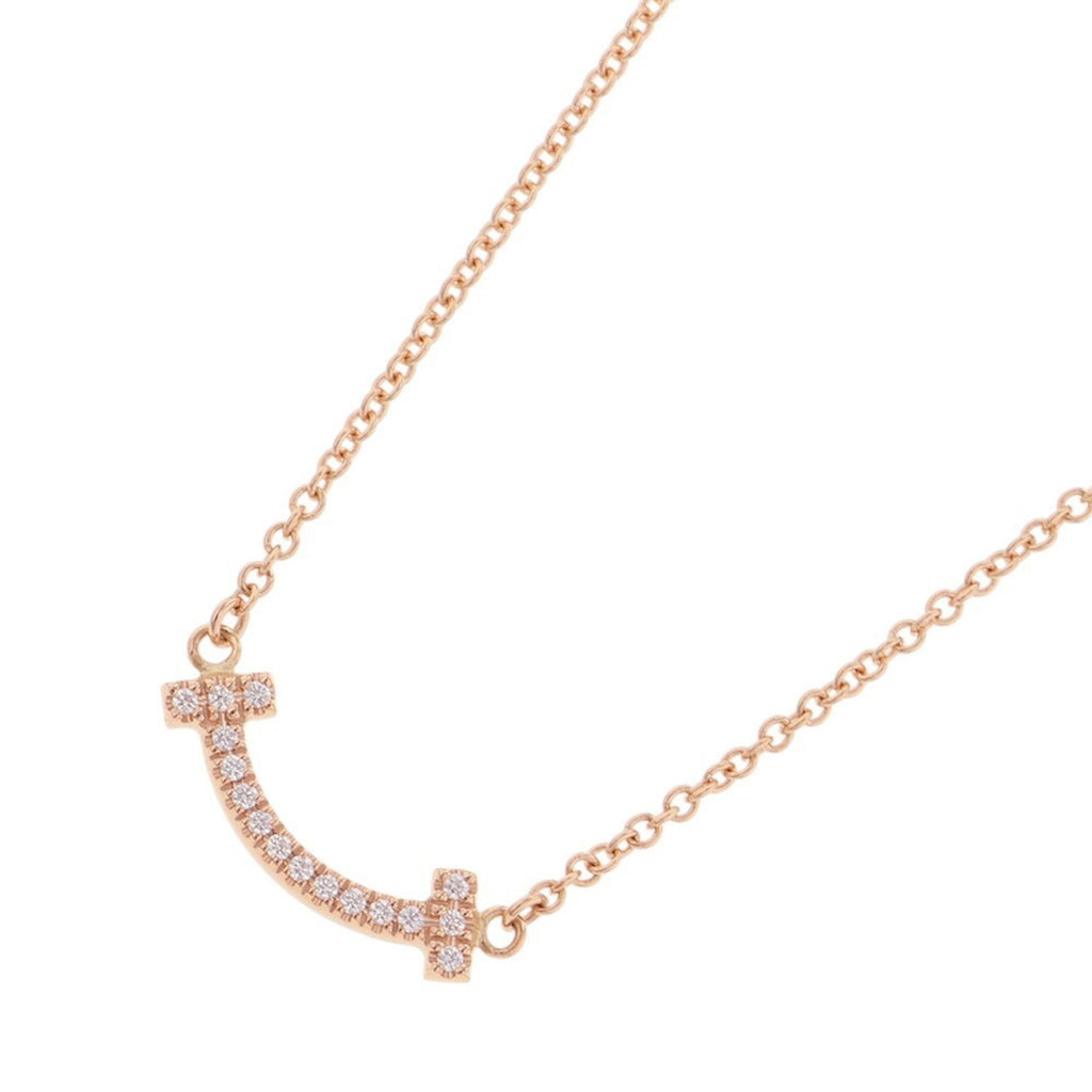 T Smile Mini Pendant Necklace 18K Rose Gold with Diamonds