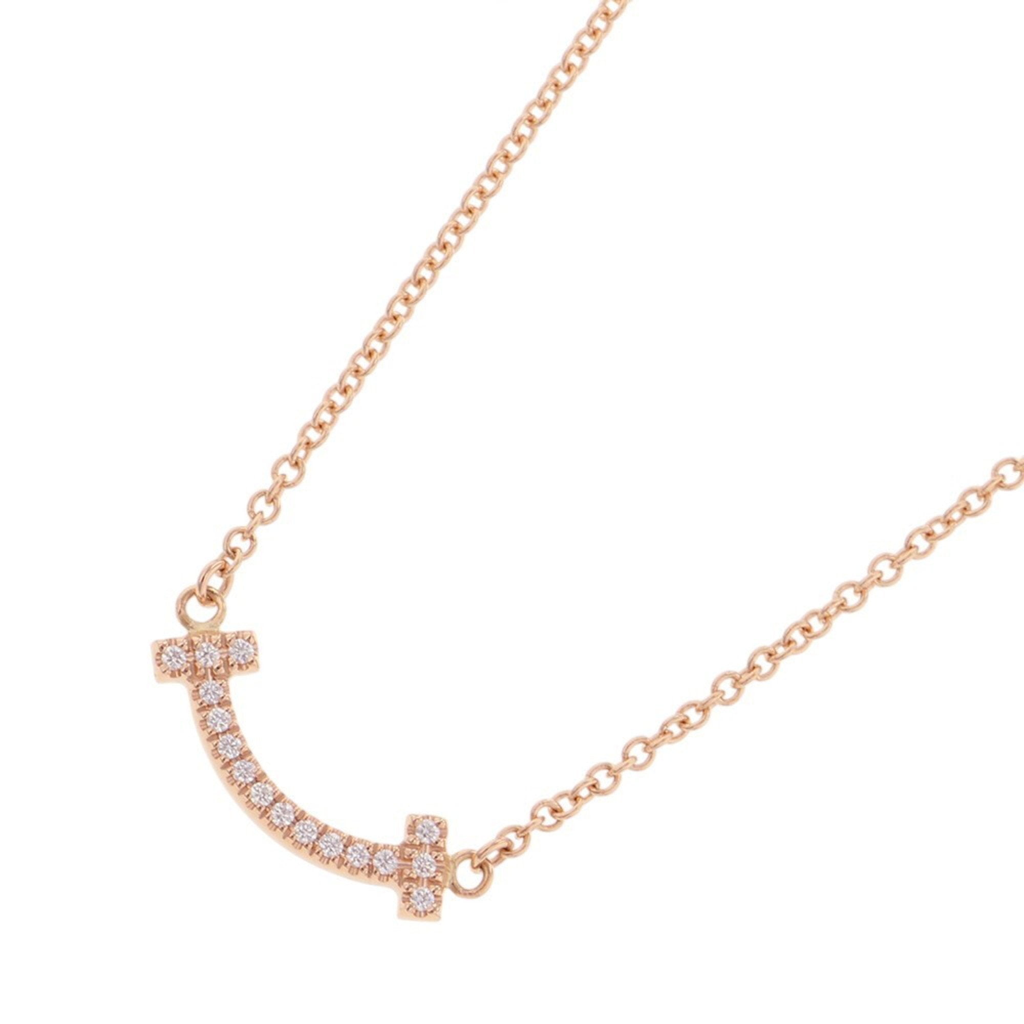 T Smile Mini Pendant Necklace 18K Rose Gold with Diamonds