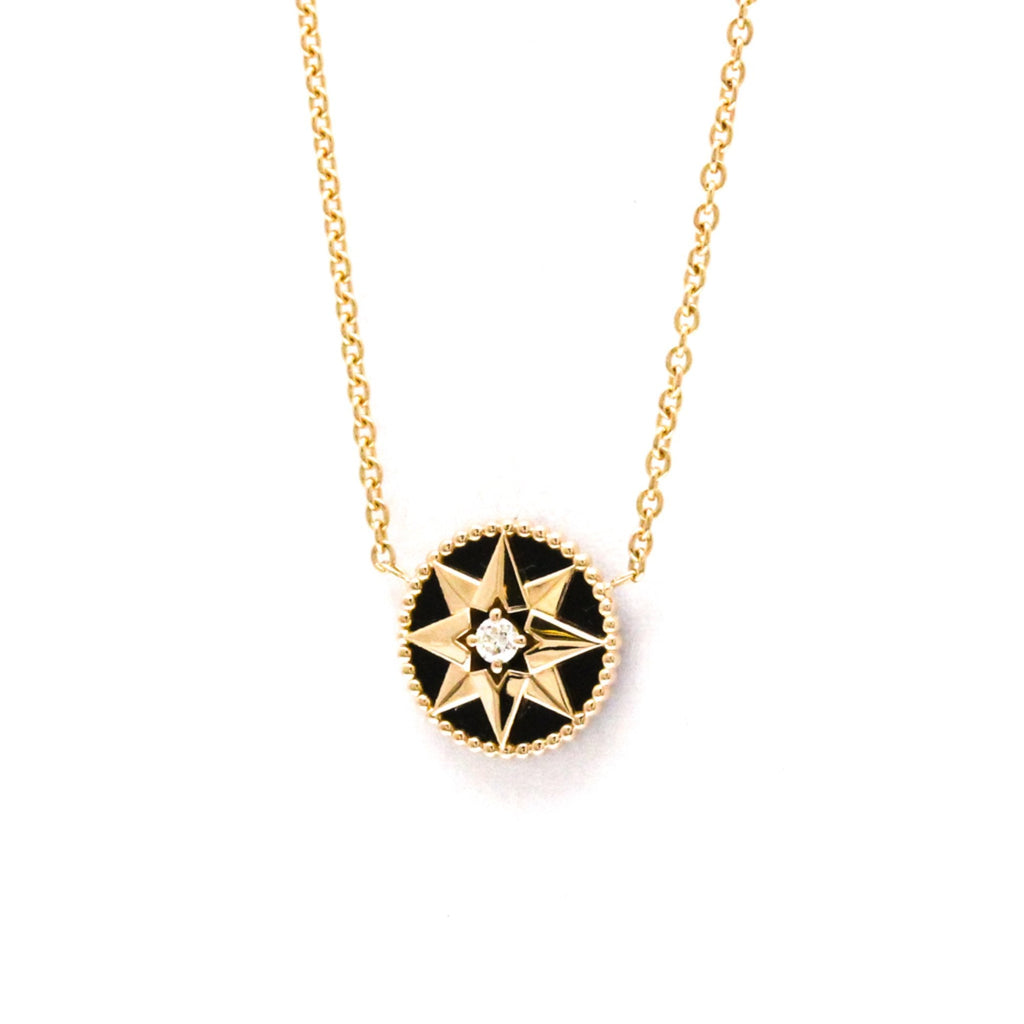 Pendant Necklace 18K Rose Gold with Diamond and Onyx
