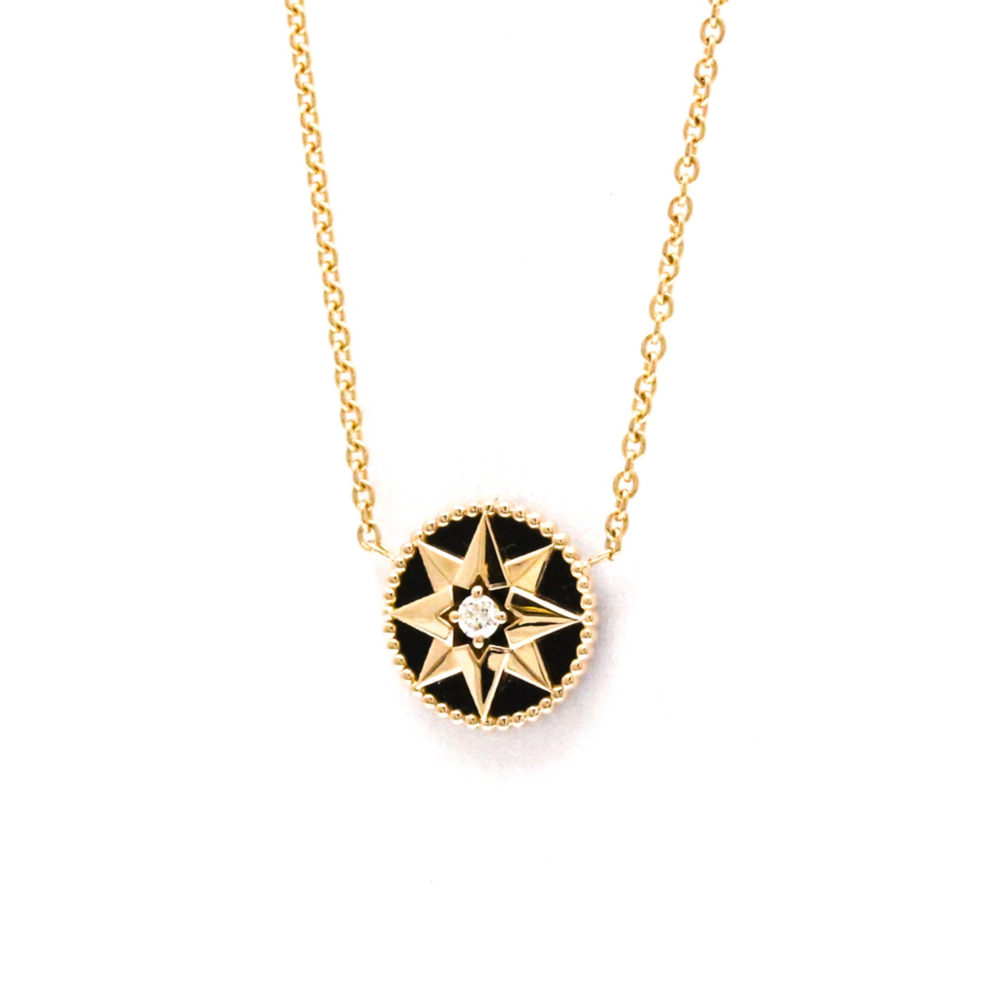Pendant Necklace 18K Rose Gold with Diamond and Onyx