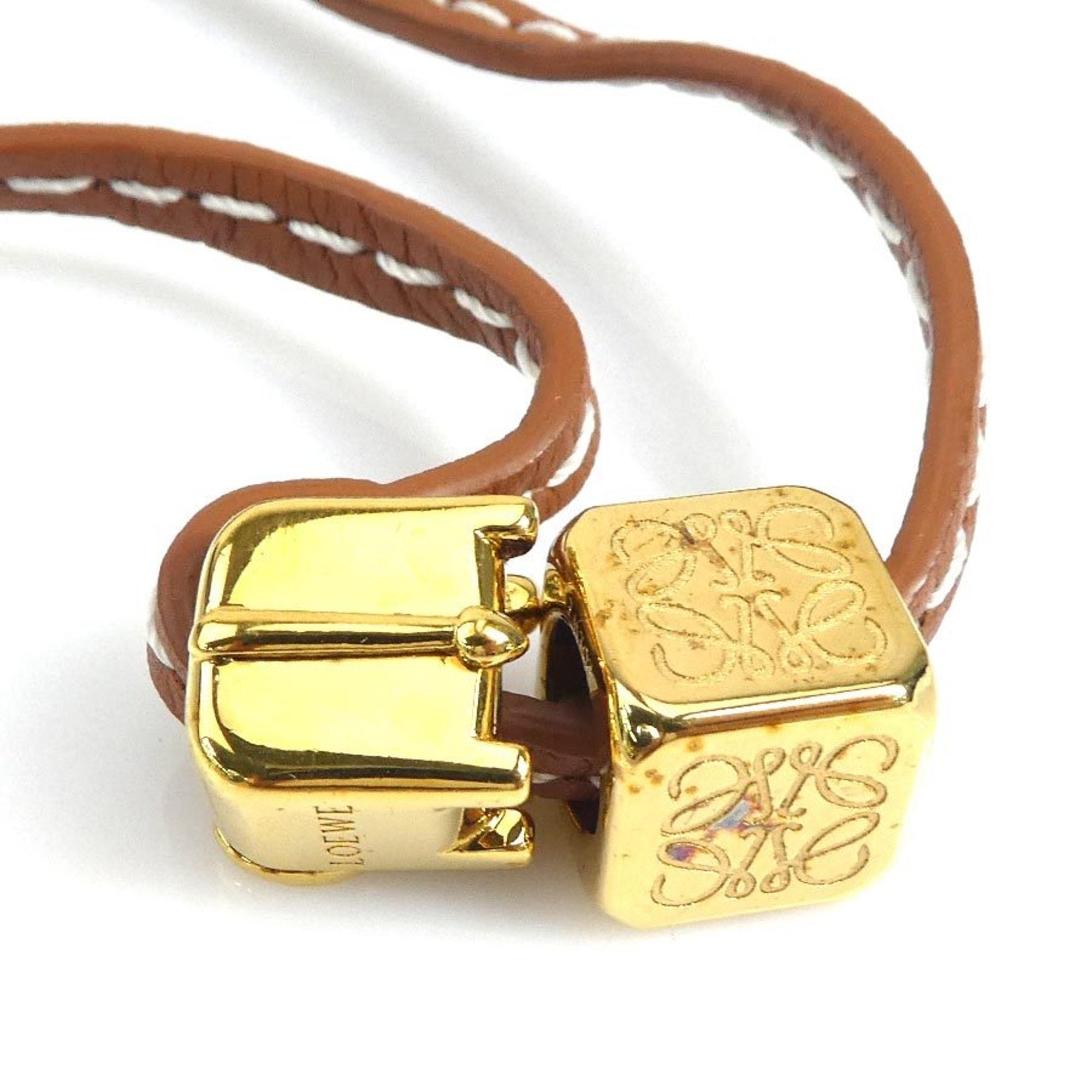 Pendant Necklace Leather and Metal Brown