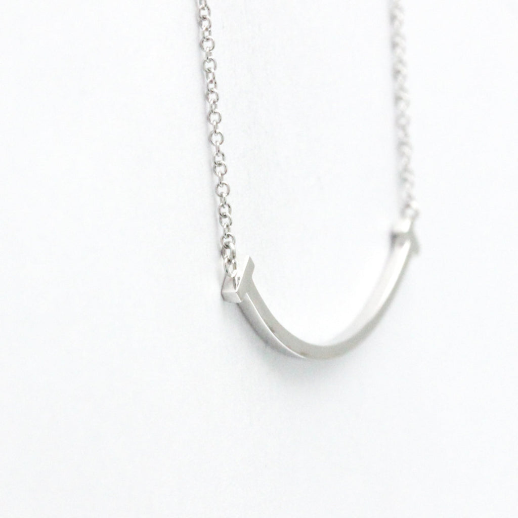 T Smile Pendant Necklace Sterling Silver with 18K White Gold
