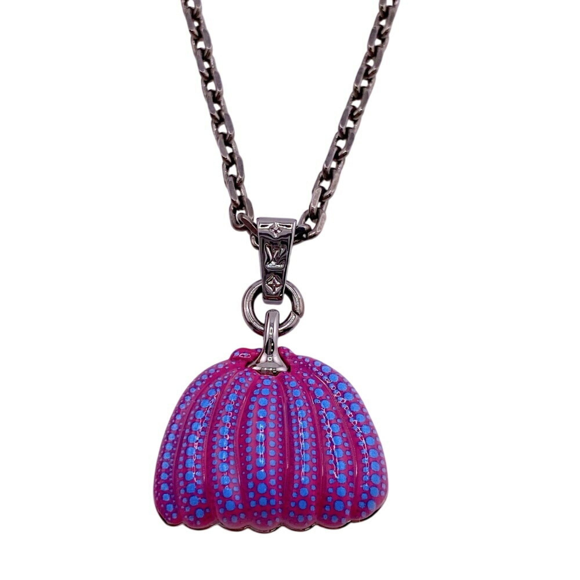 Pendant Necklace Metal Blue and Pink