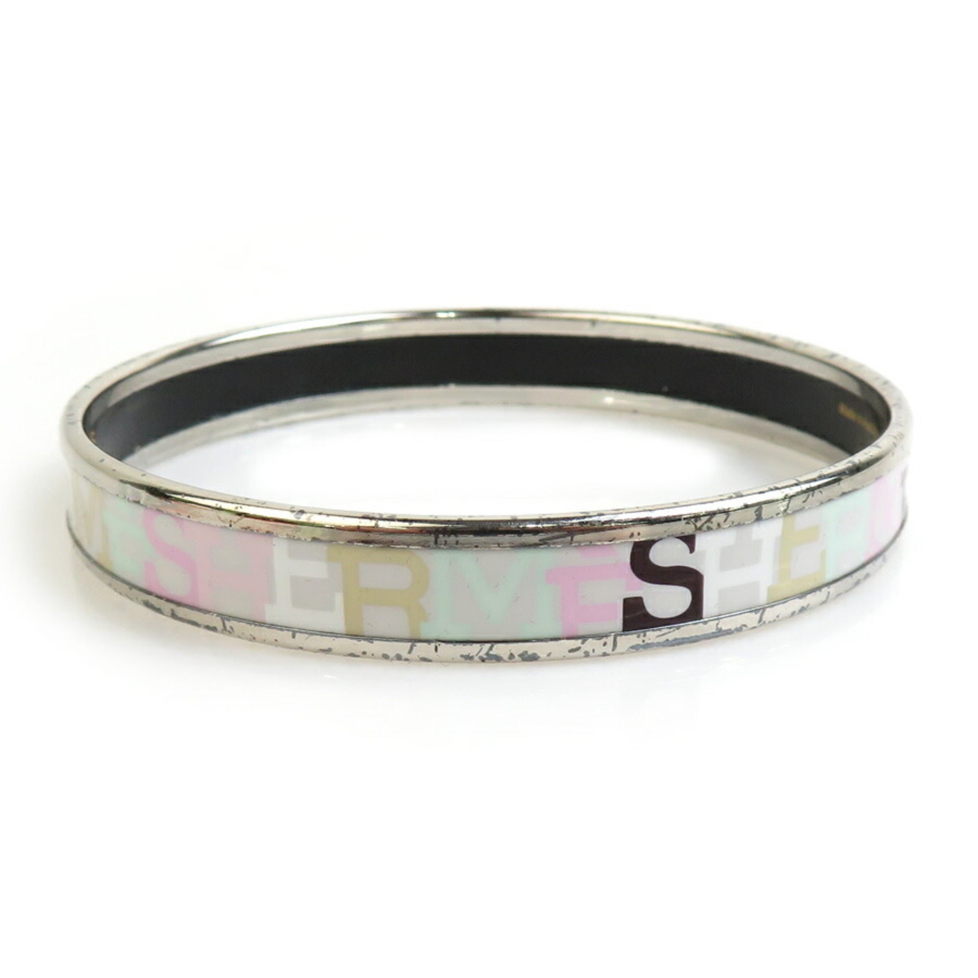 Bangle Bracelet Enamel and Metal Silver Multicolor