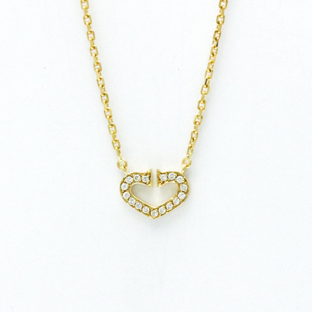 C Heart Pendant Necklace 18K Yellow Gold with Diamonds