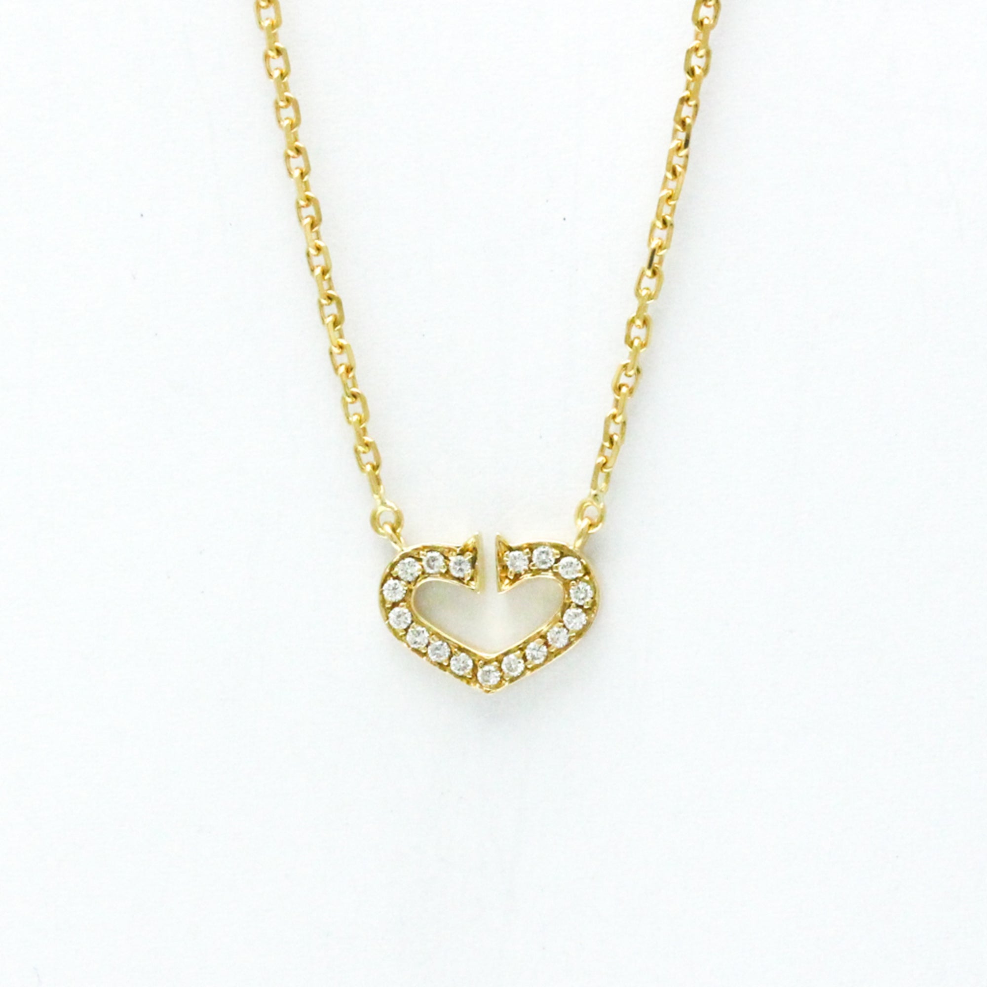 C Heart Pendant Necklace 18K Yellow Gold with Diamonds