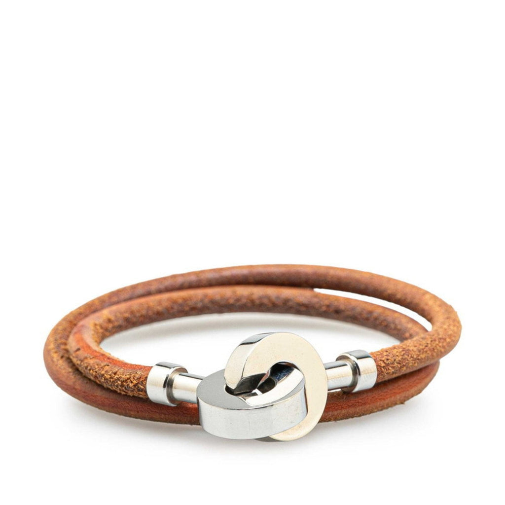Lancelot Bracelet Leather and Metal Brown and Silver