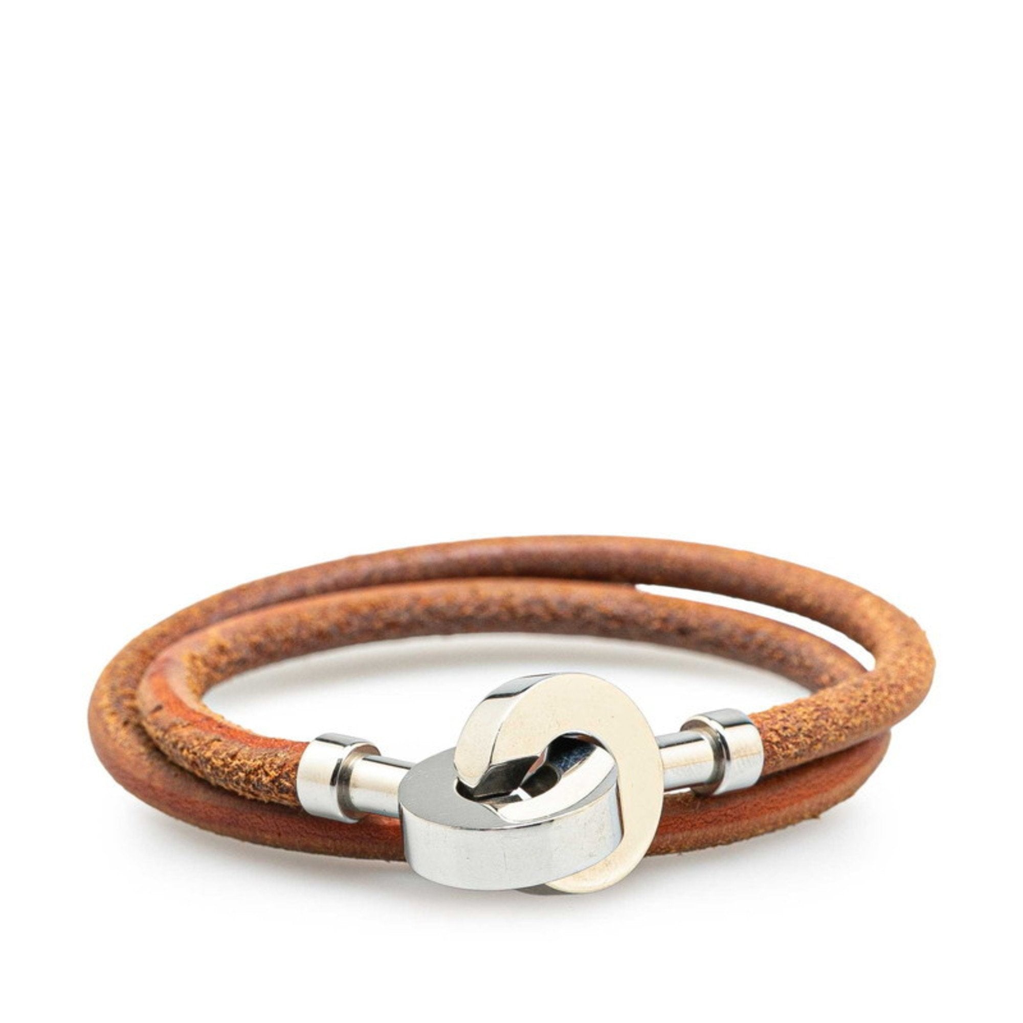 Lancelot Bracelet Leather and Metal Brown and Silver