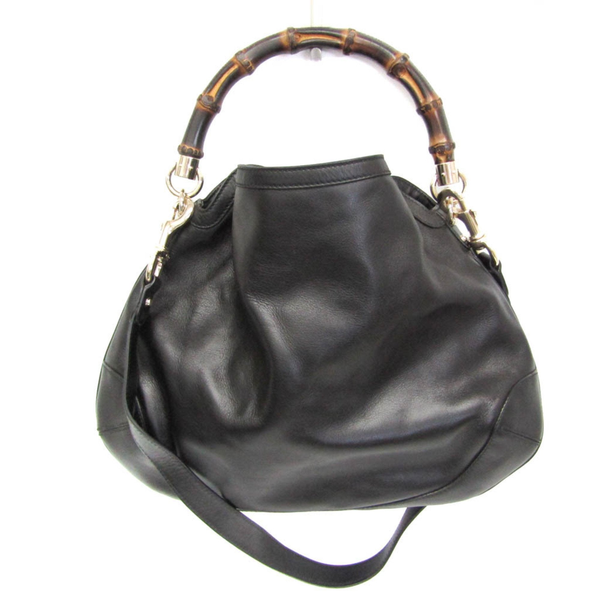 Vintage Convertible Bamboo Top Handle Bag Leather Large
