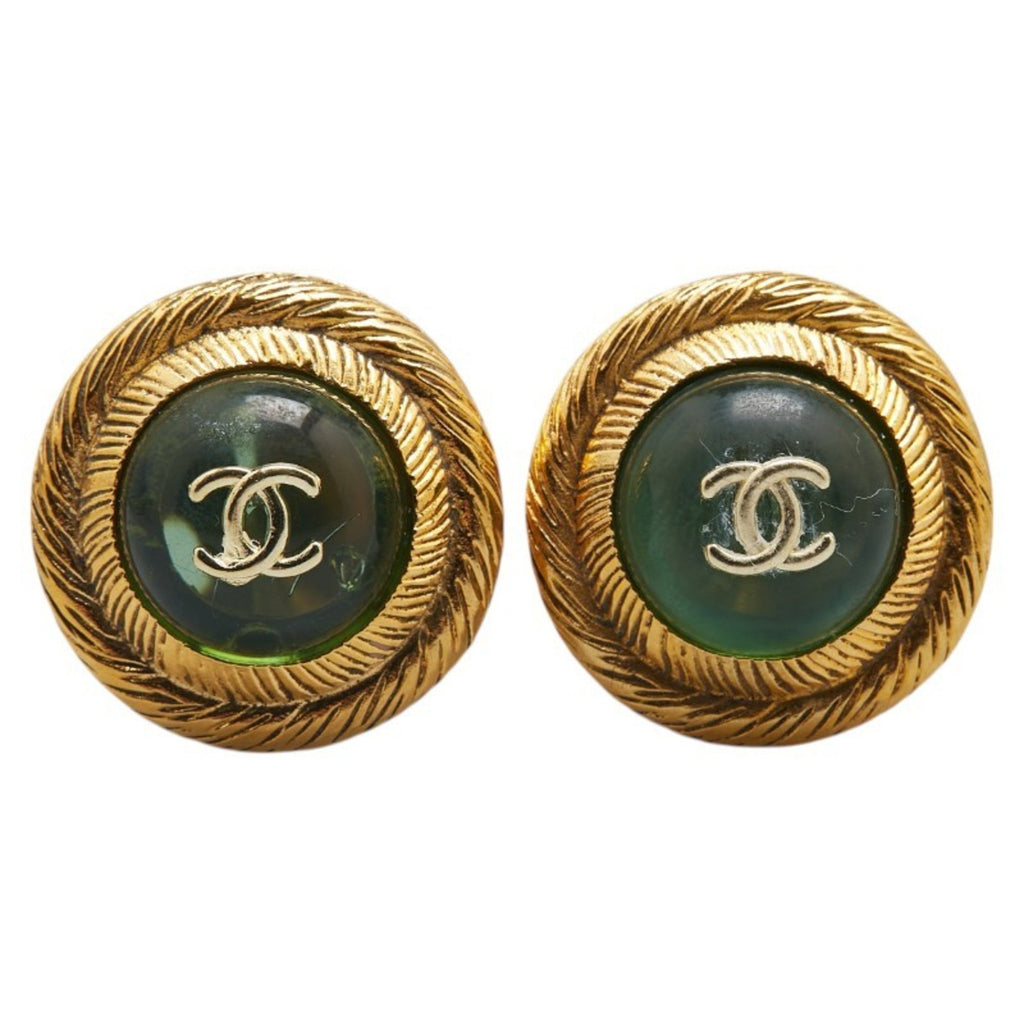 CC Logo Round Clip-On Earrings Metal Gold-Tone Metal