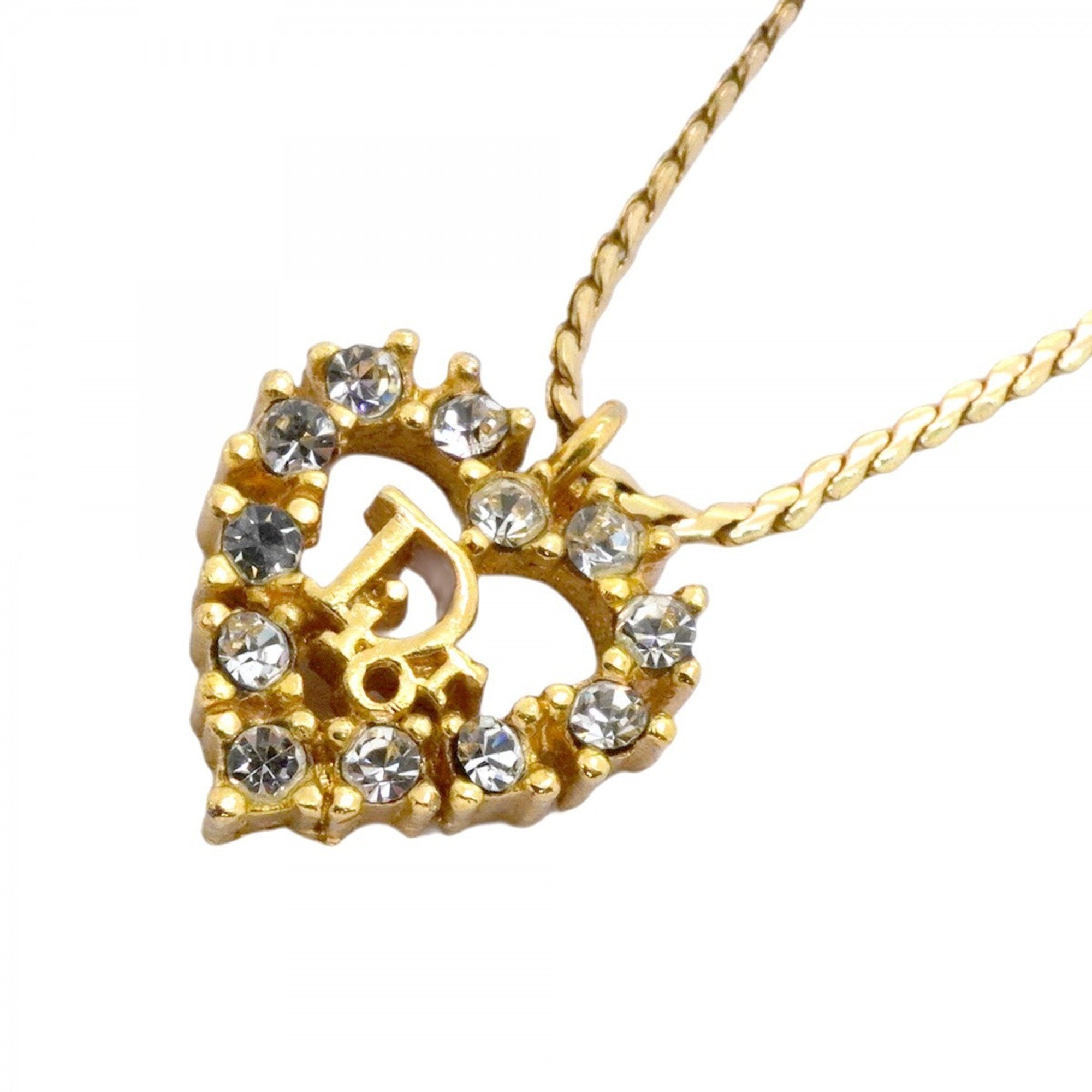 Heart Pendant Necklace Gold With Rhinestone