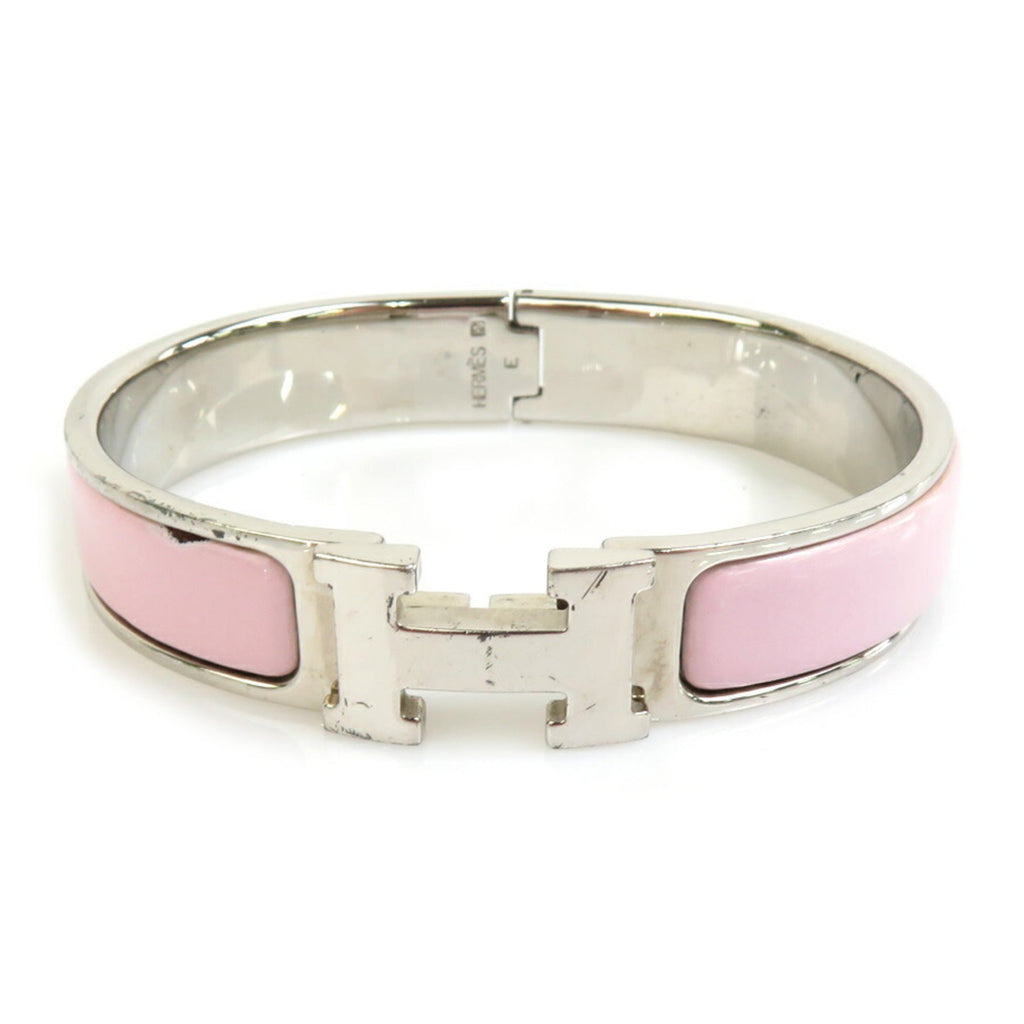 Bangle Bracelet Enamel and Metal Light Pink Silver