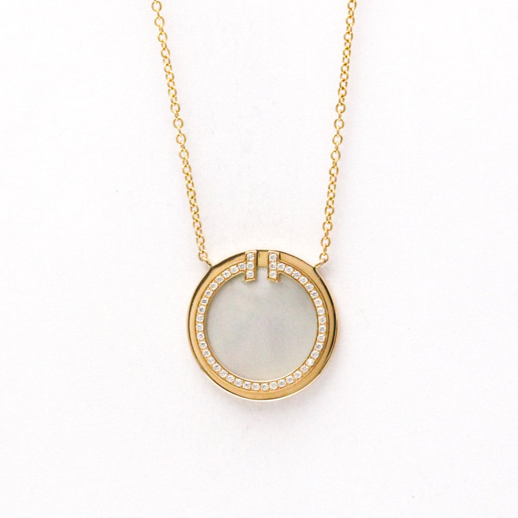 Pendant Necklace 18K Rose Gold With Diamond and Mother of Pearl
