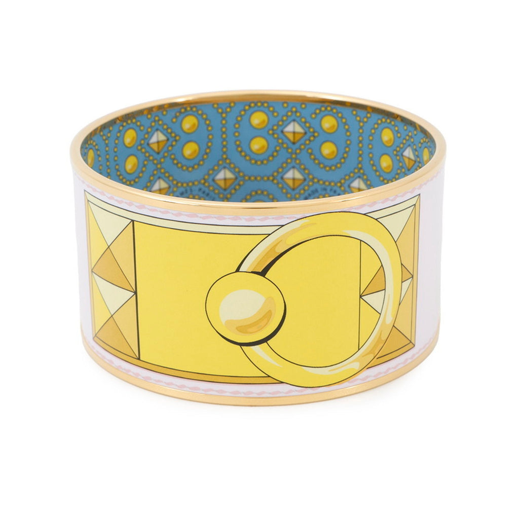 Collier de Chien Bangle Enamel Gold and Light Blue and Yellow Bracelet