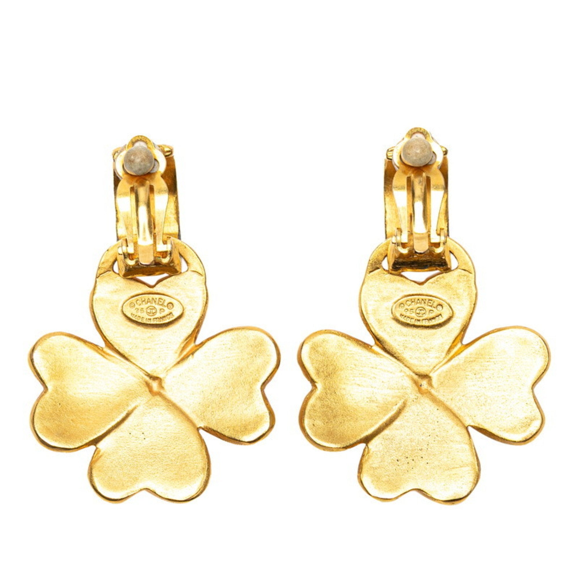 CC Logo Clover Clip-On Earrings Metal Gold-Tone Metal
