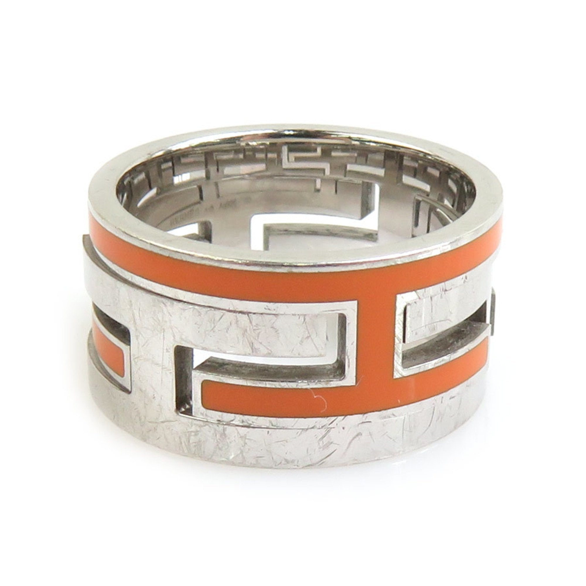 Ring Enamel and Sterling Silver With Orange