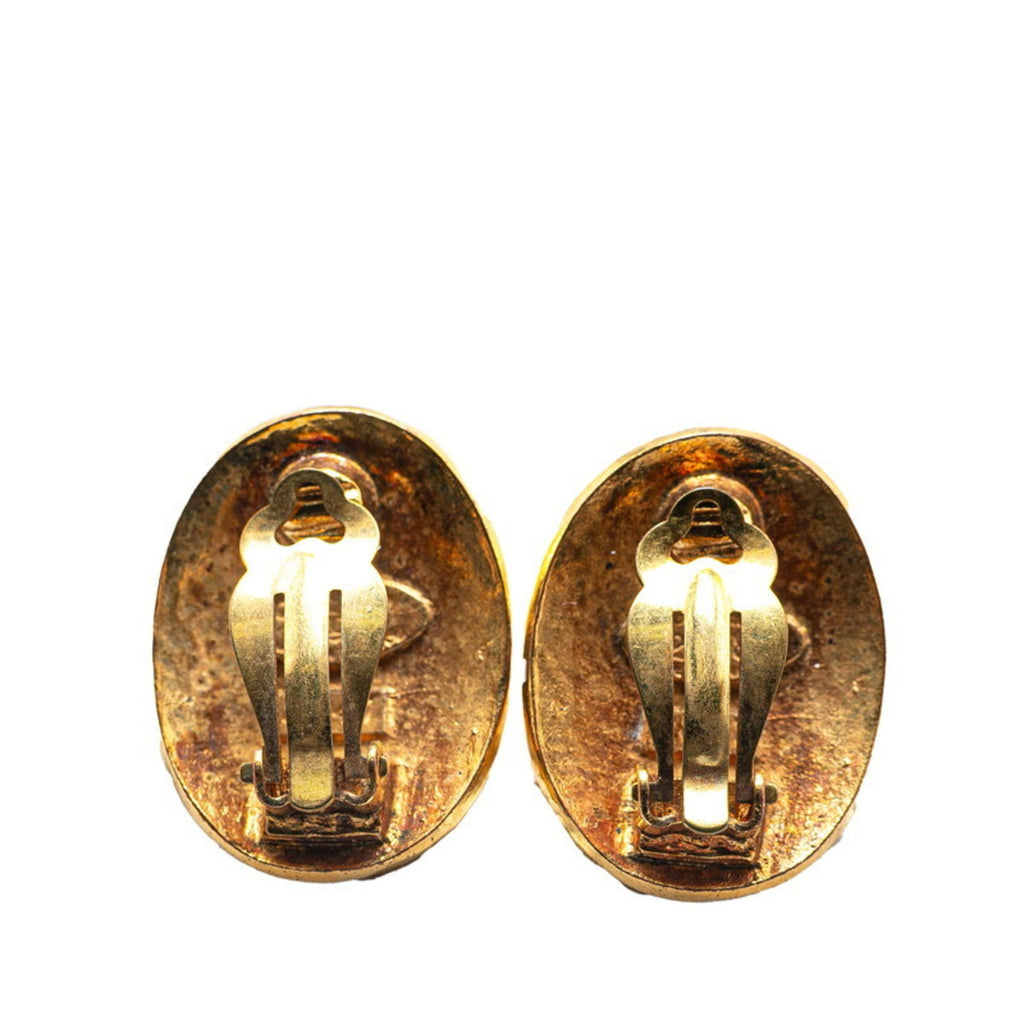 CC Logo Oval Clip-On Earrings Metal Gold-Tone Metal